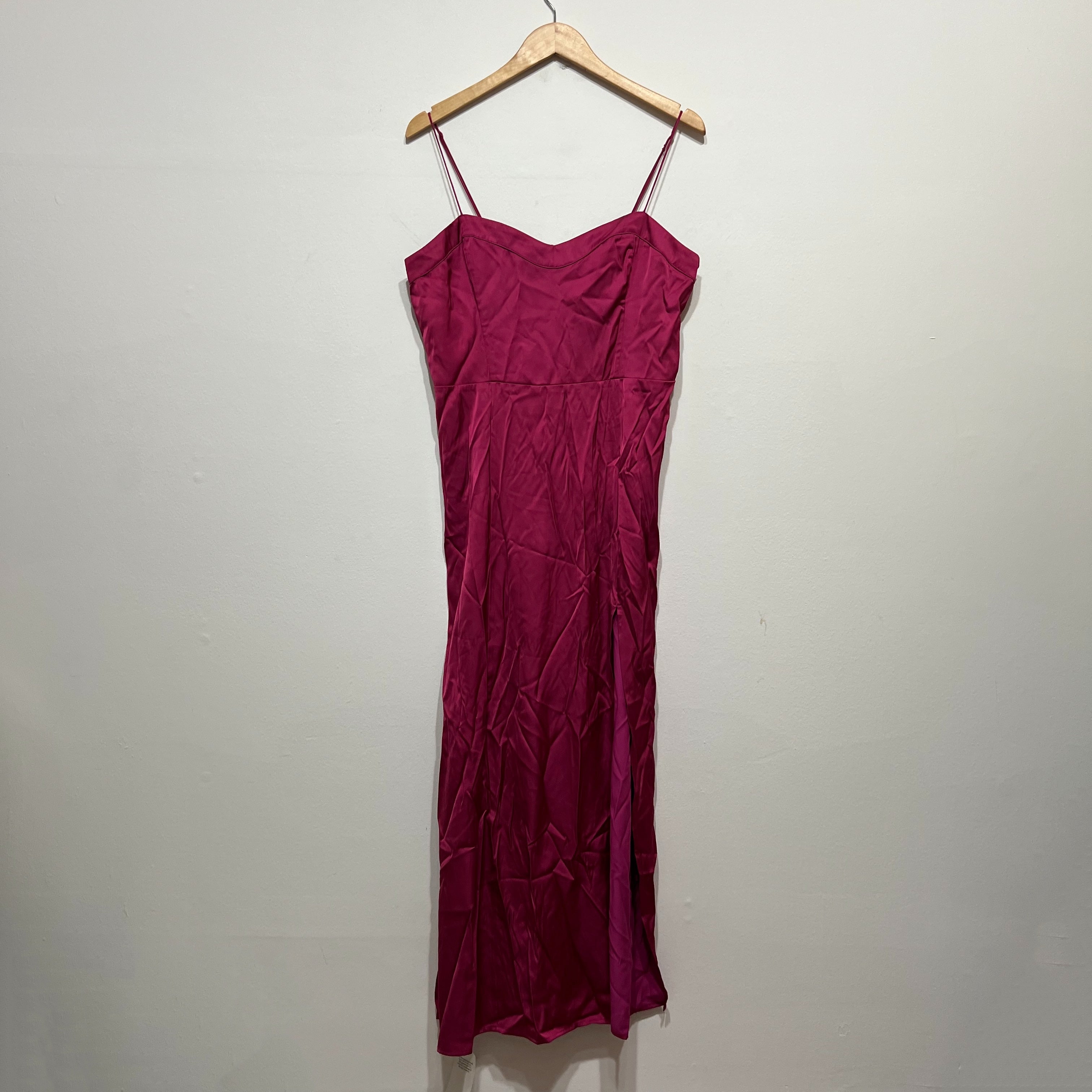 NEW Abercrombie & Fitch The A&F Camille Midi Satin High Slit Dress Purple Large