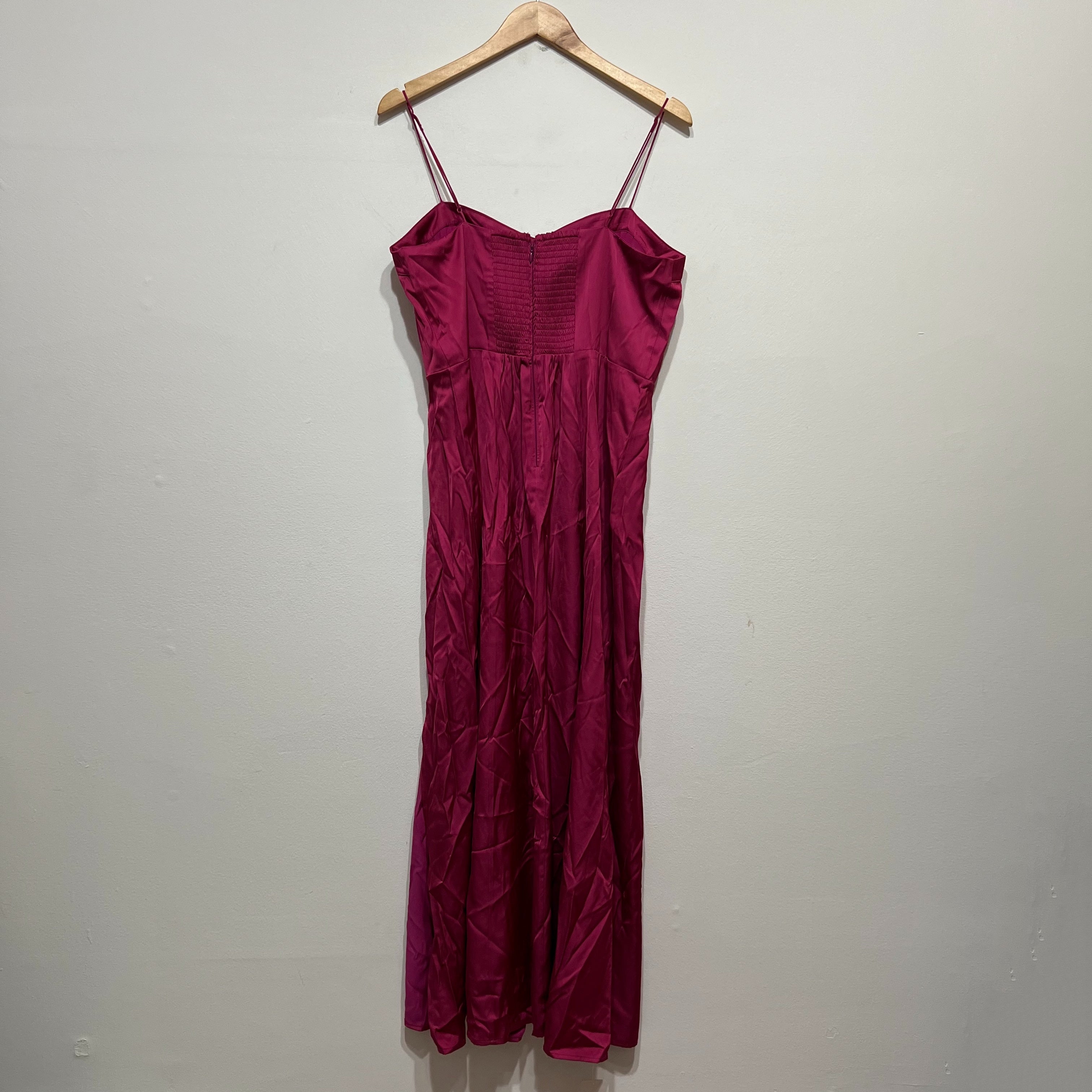 NEW Abercrombie & Fitch The A&F Camille Midi Satin High Slit Dress Purple Large