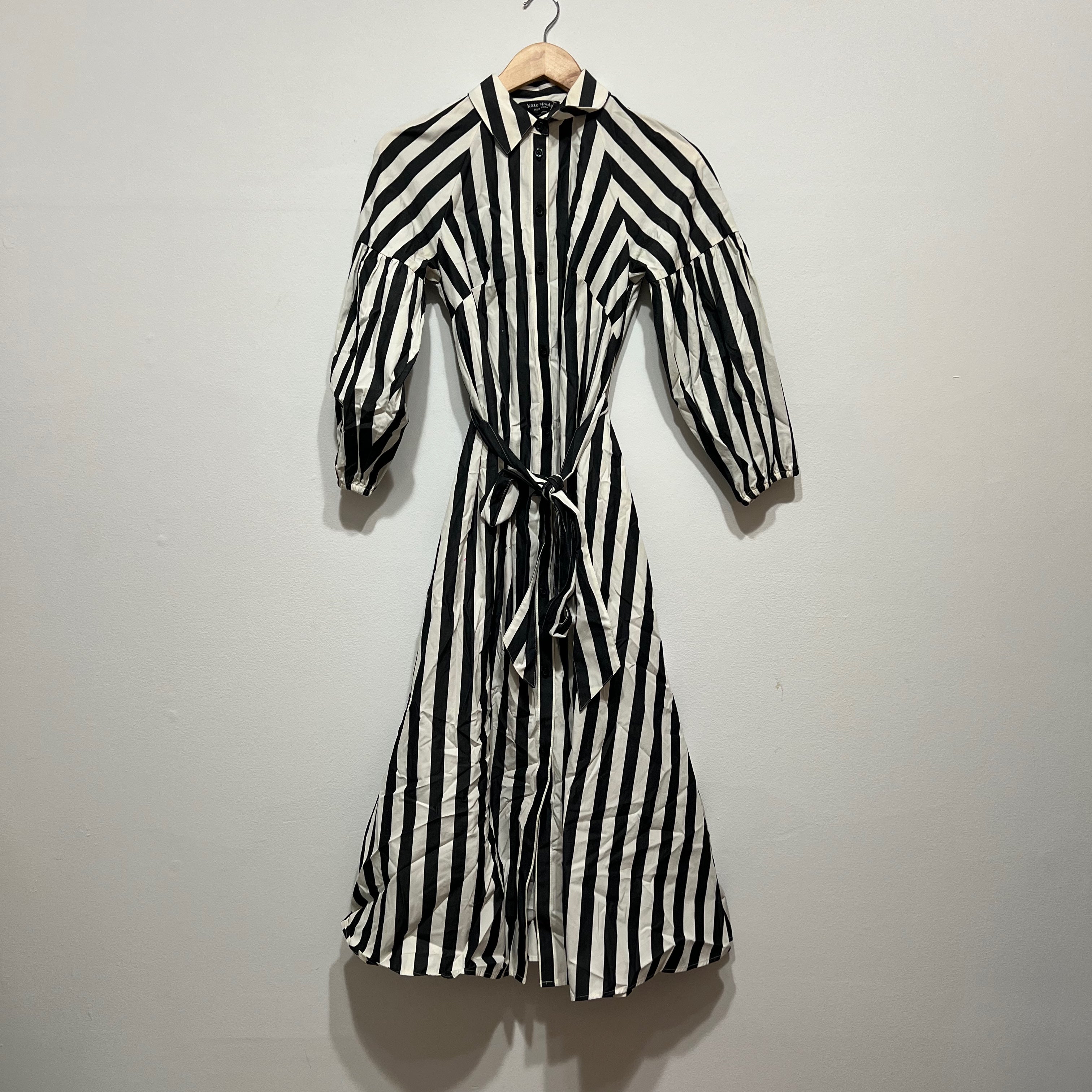 Kate Spade Terrace Striped Print Pattern Cotton Poplin Belted Midi Dress XS