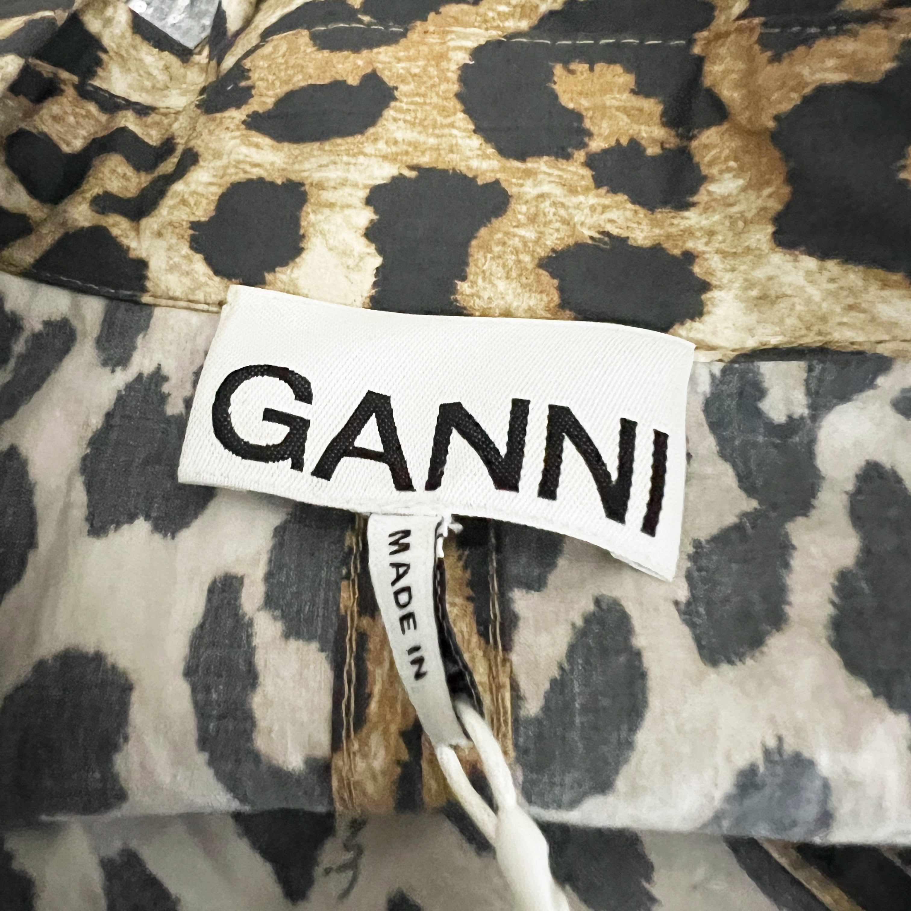 NEW Ganni F8842 Organic Cotton Poplin Leopard Animal Print Pattern Midi Dress 0