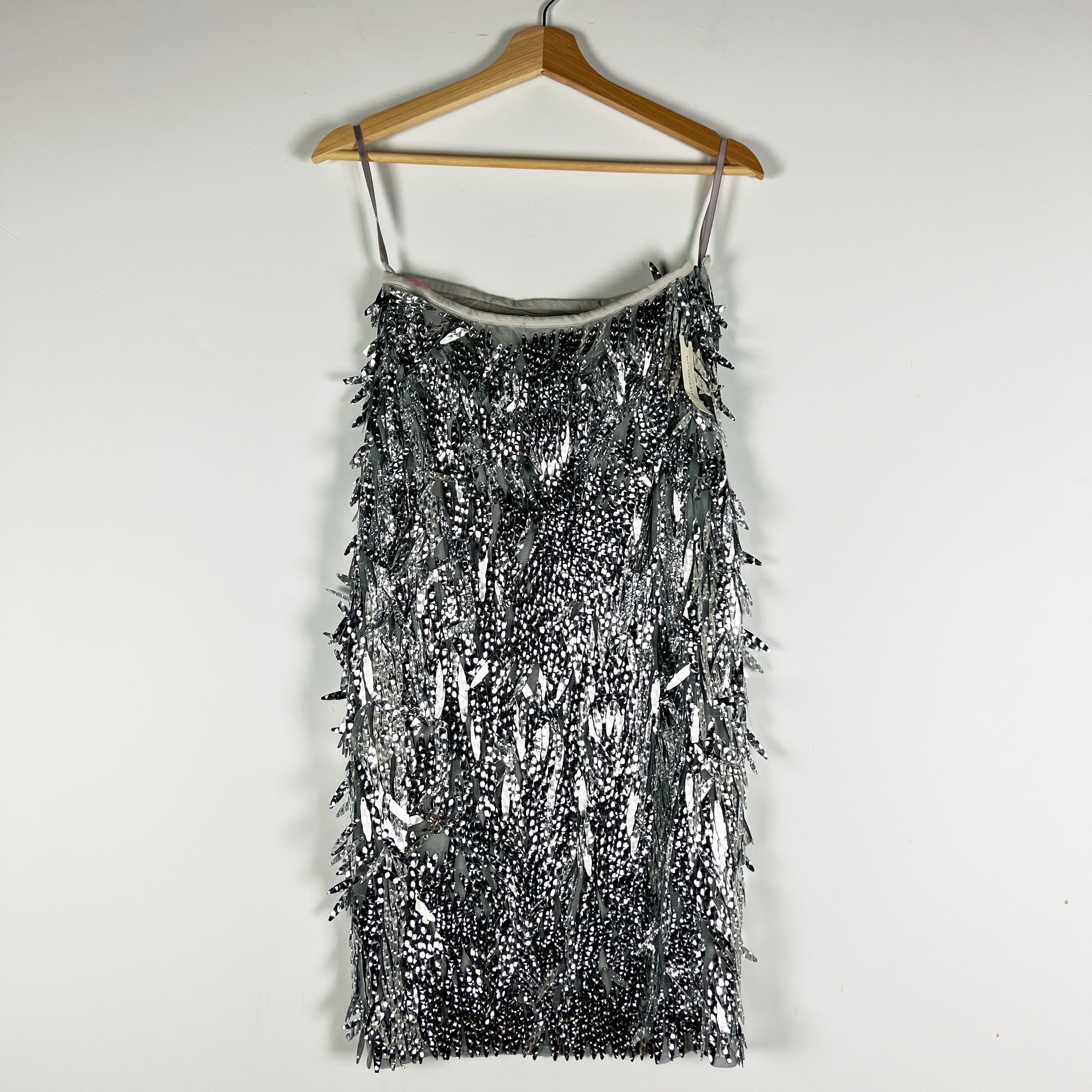 Anthropologie Fringe Paillette Silver Sequin Sparkle Embellished Midi Skirt 2