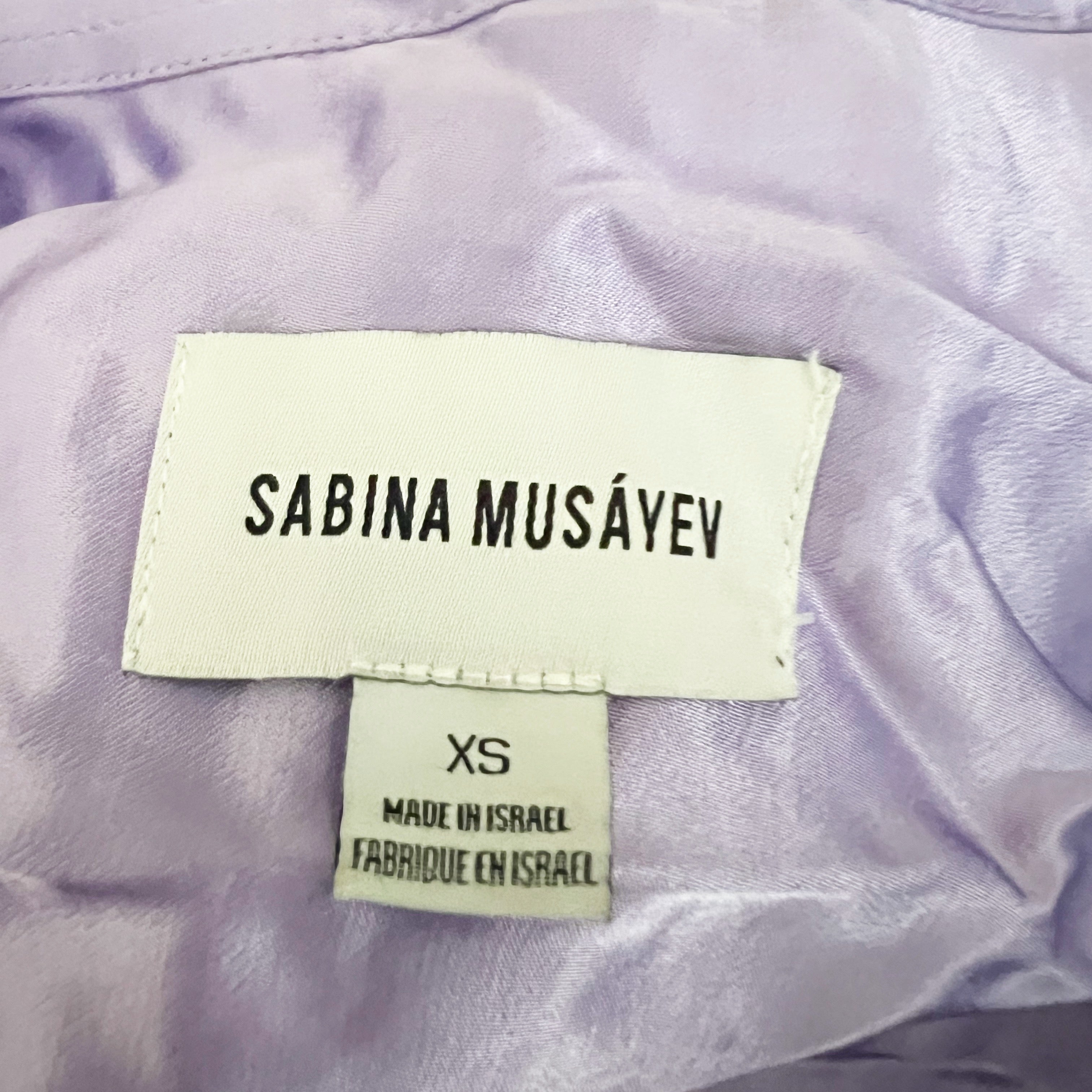 Sabina Musayev Satin Collared Long Sleeve Cut Out Button Front Blouse Purple XS