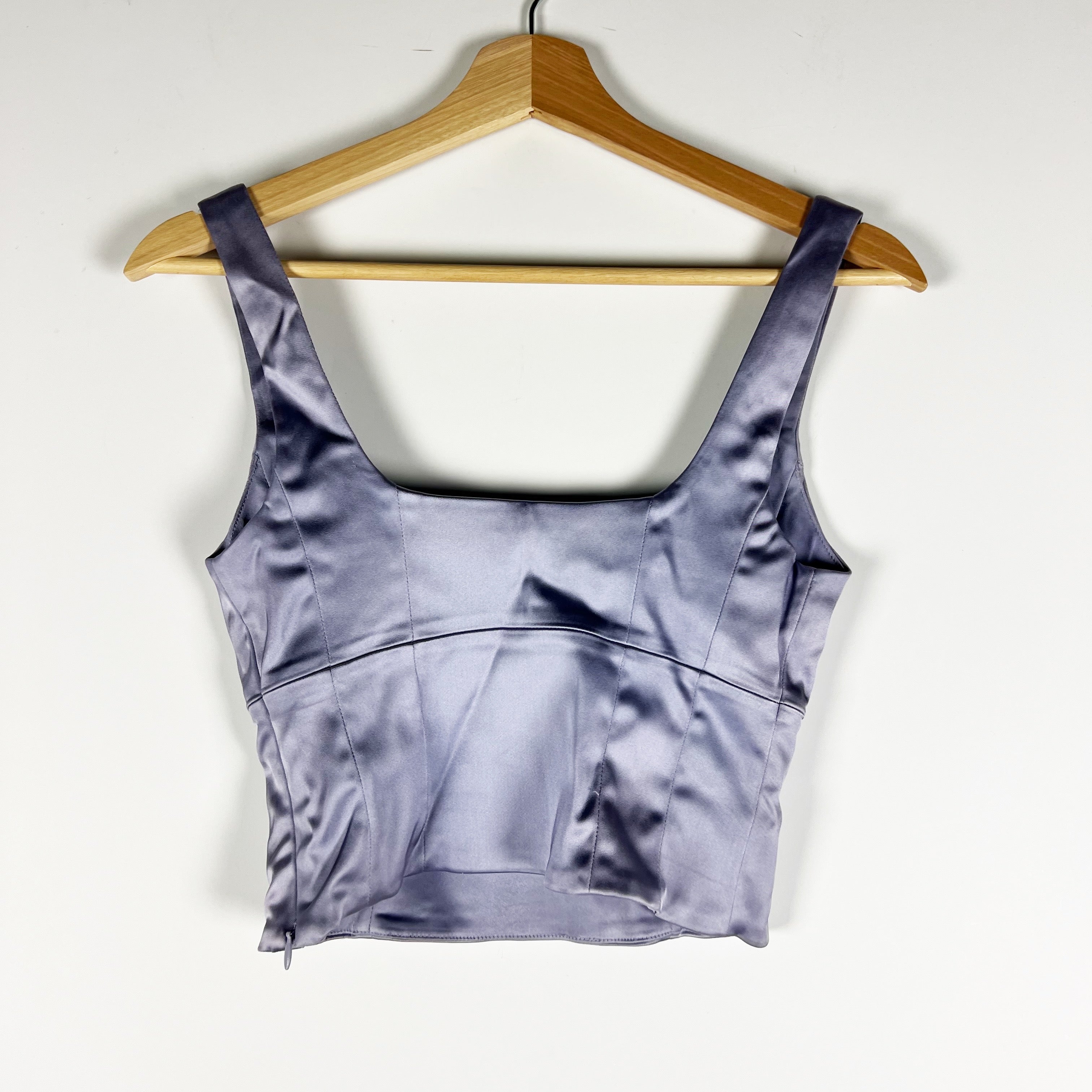 Wilfred Aritzia Shine Bustier Square Neck Sleeveless Satin Tank Top Lavender XS