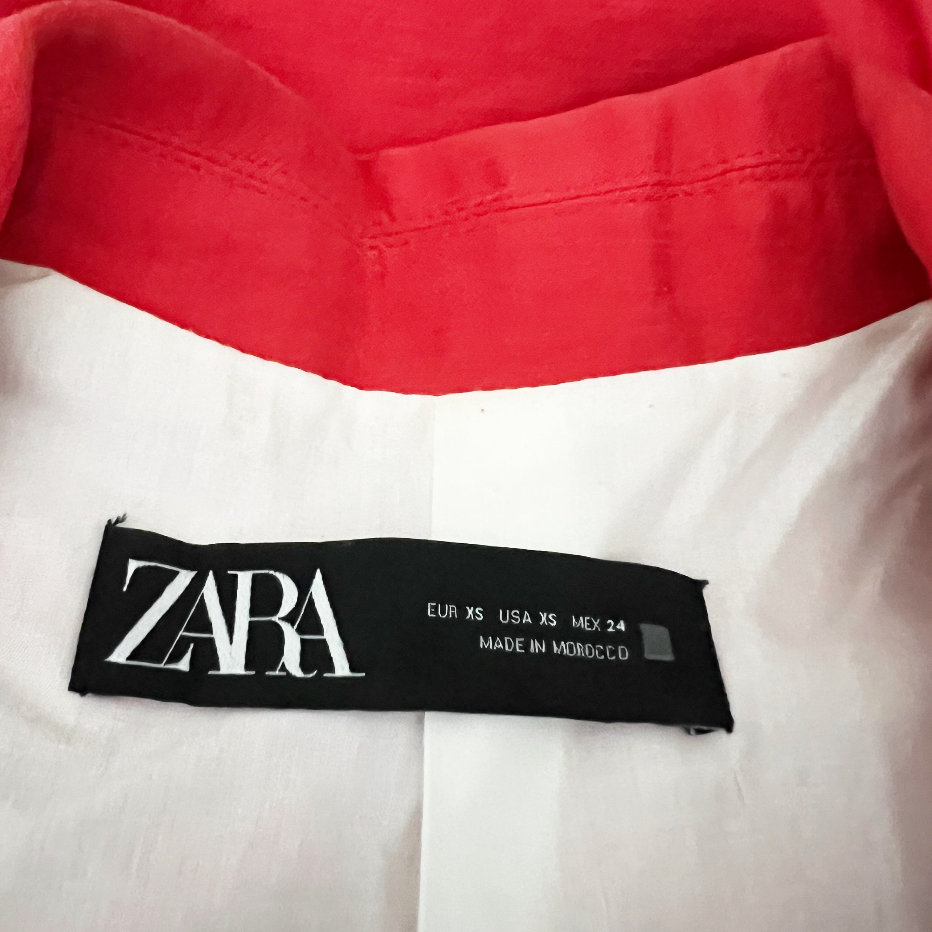 Zara Women's Linen Blend Double Breasted Lightweight Blazer Jacket Solid Red XS