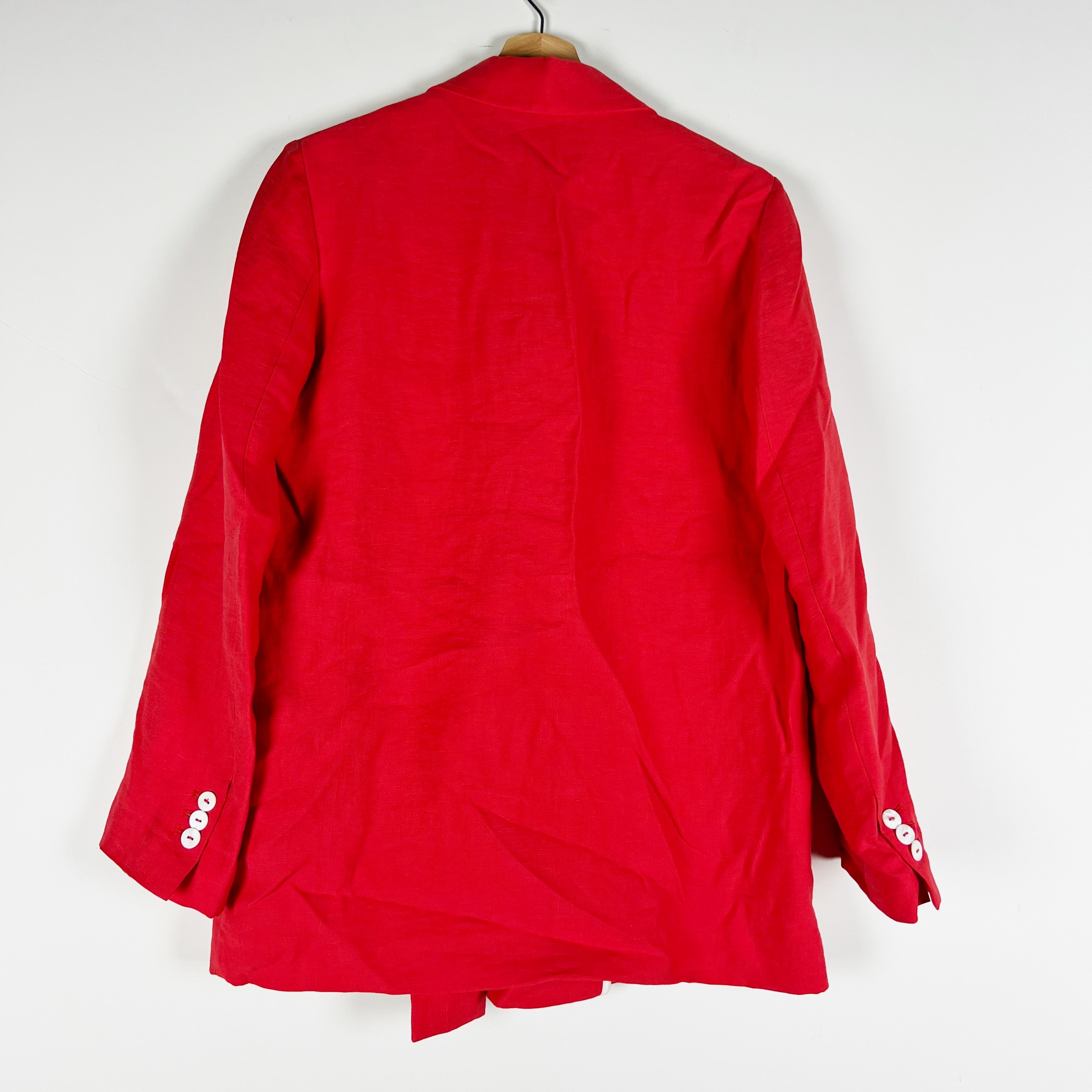 Zara Women's Linen Blend Double Breasted Lightweight Blazer Jacket Solid Red XS