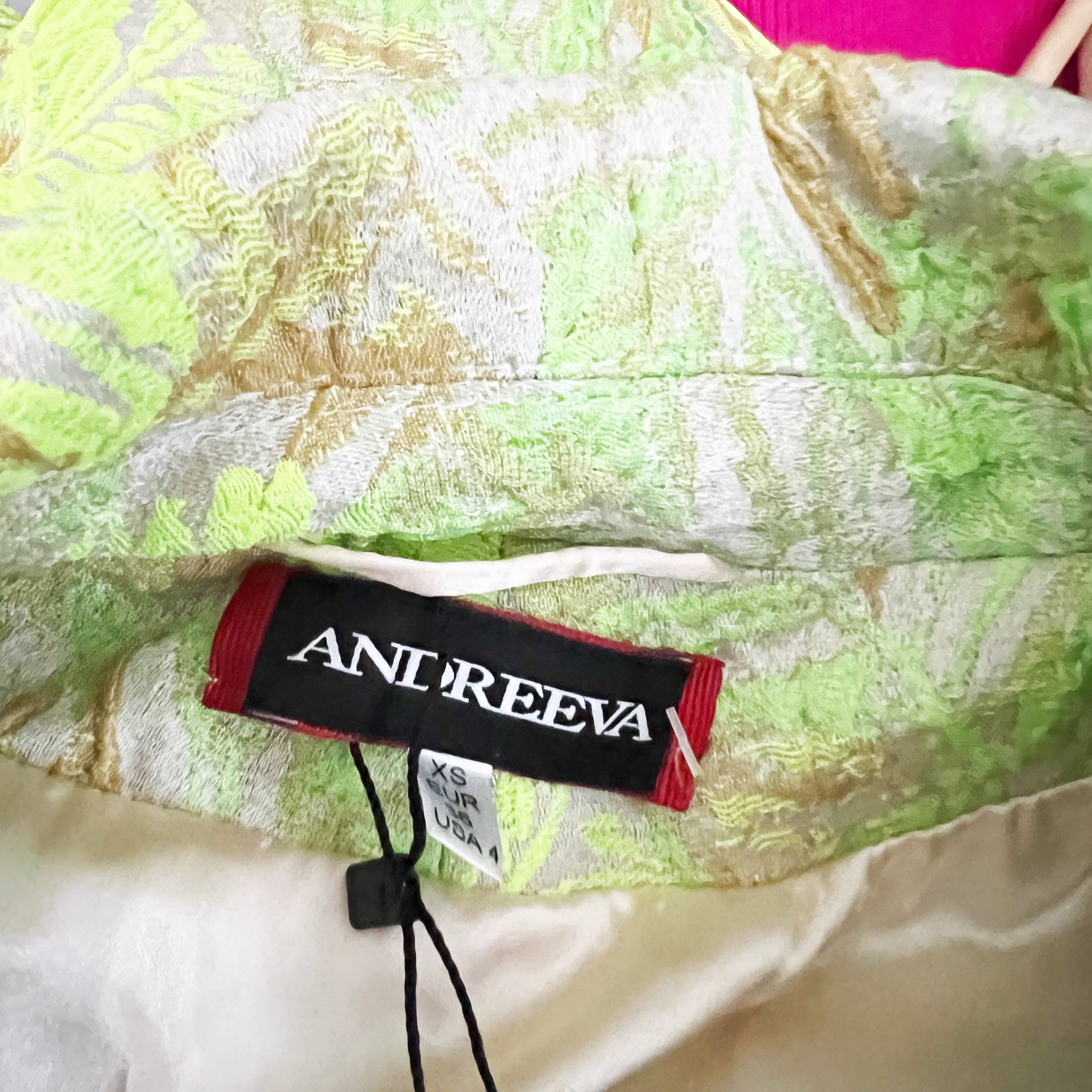 NEW Andreeva Jacqueline Jacquard Textured Tropical Blazer Jacker Lime Neon Green