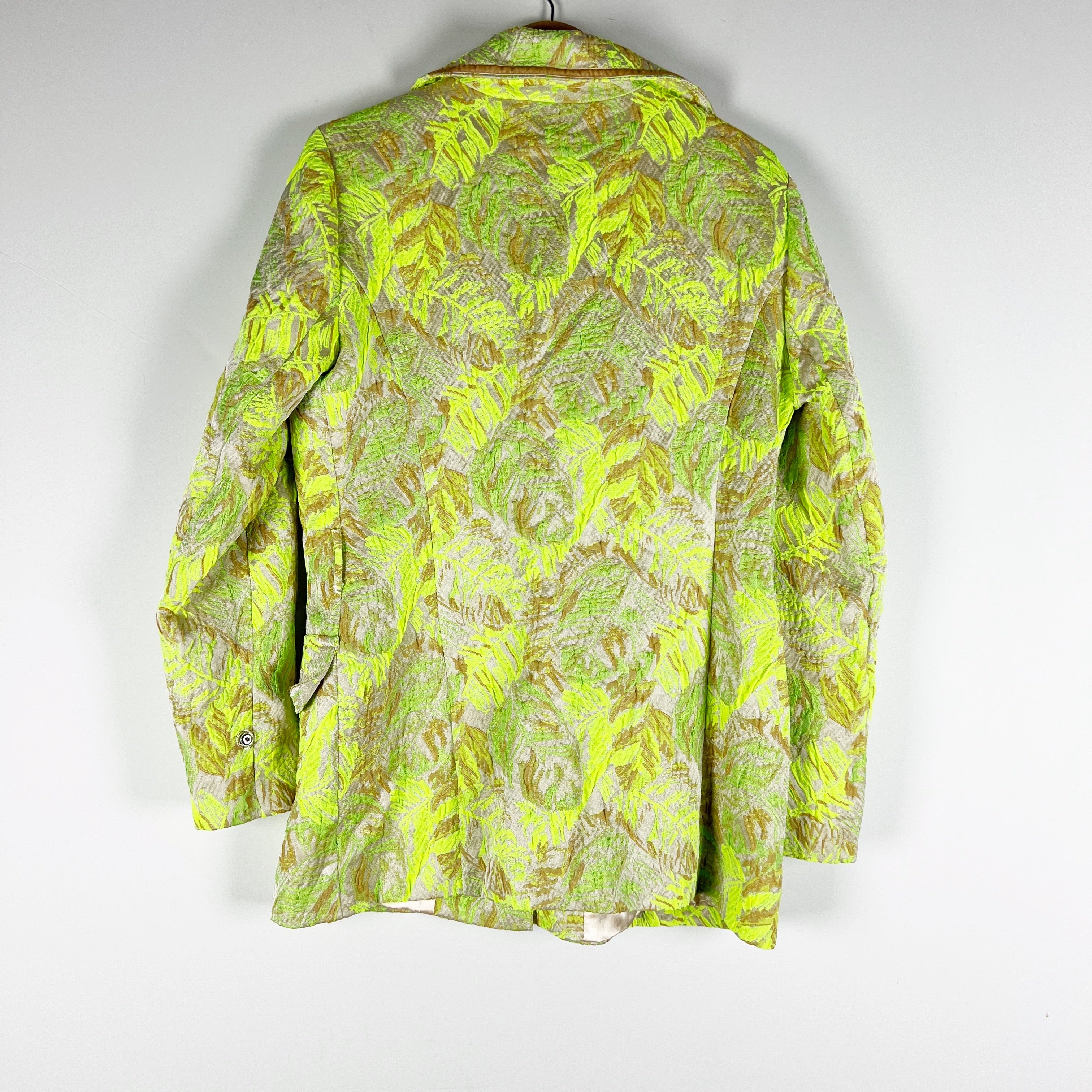 NEW Andreeva Jacqueline Jacquard Textured Tropical Blazer Jacker Lime Neon Green