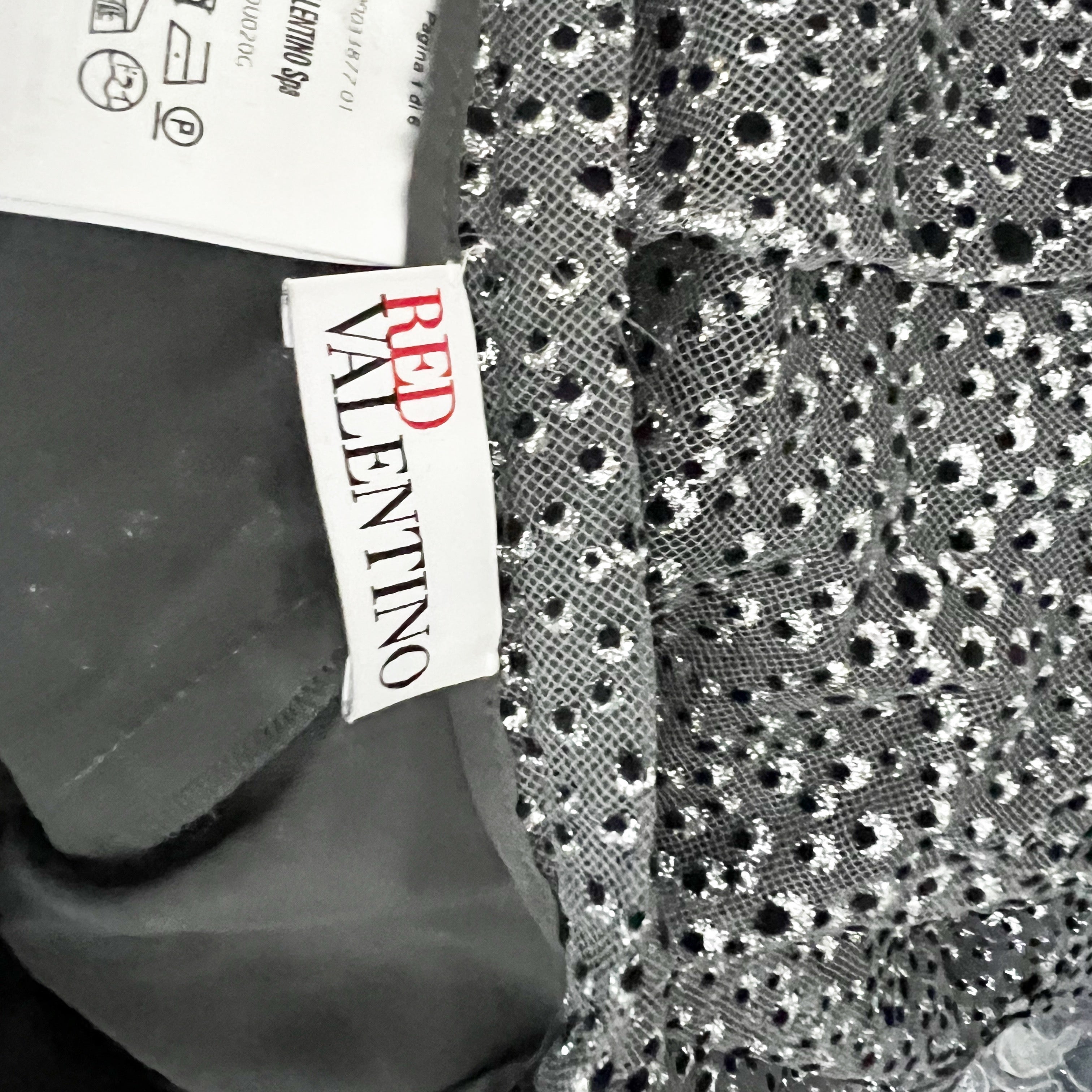 Red Valentino Velvet Velour Glitter Sparkle Silver Tulle Embellished Mini Skirt