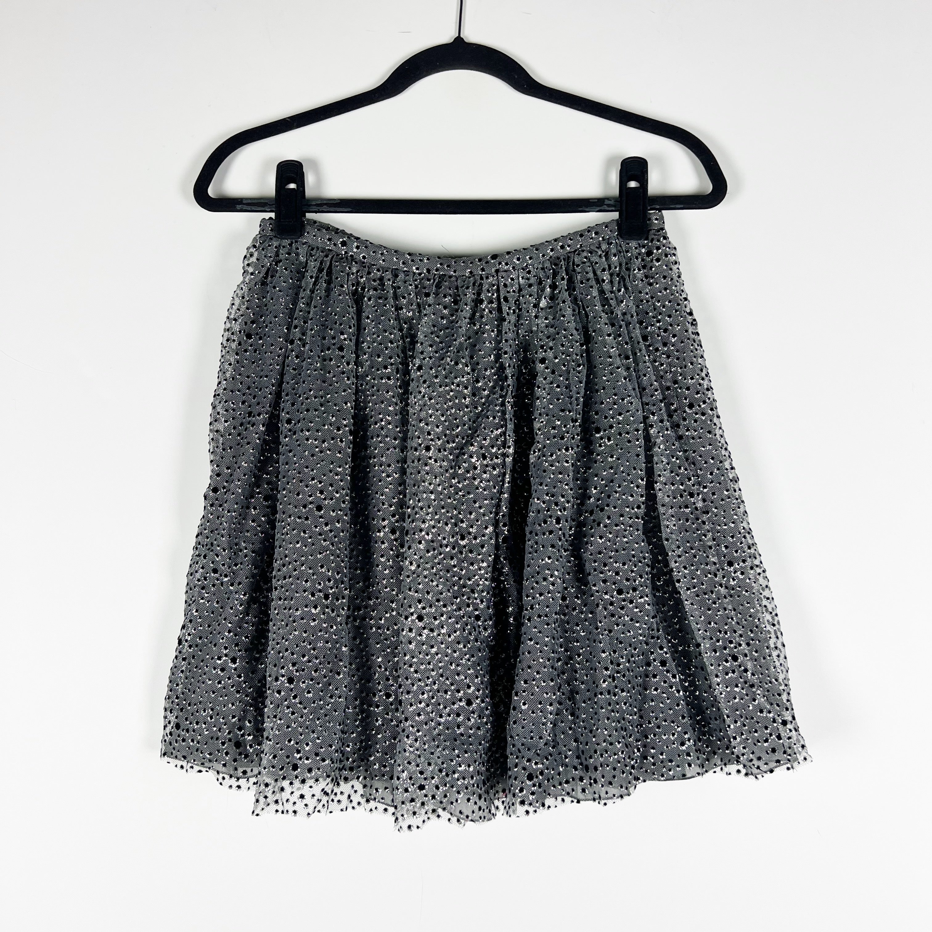 Red Valentino Velvet Velour Glitter Sparkle Silver Tulle Embellished Mini Skirt