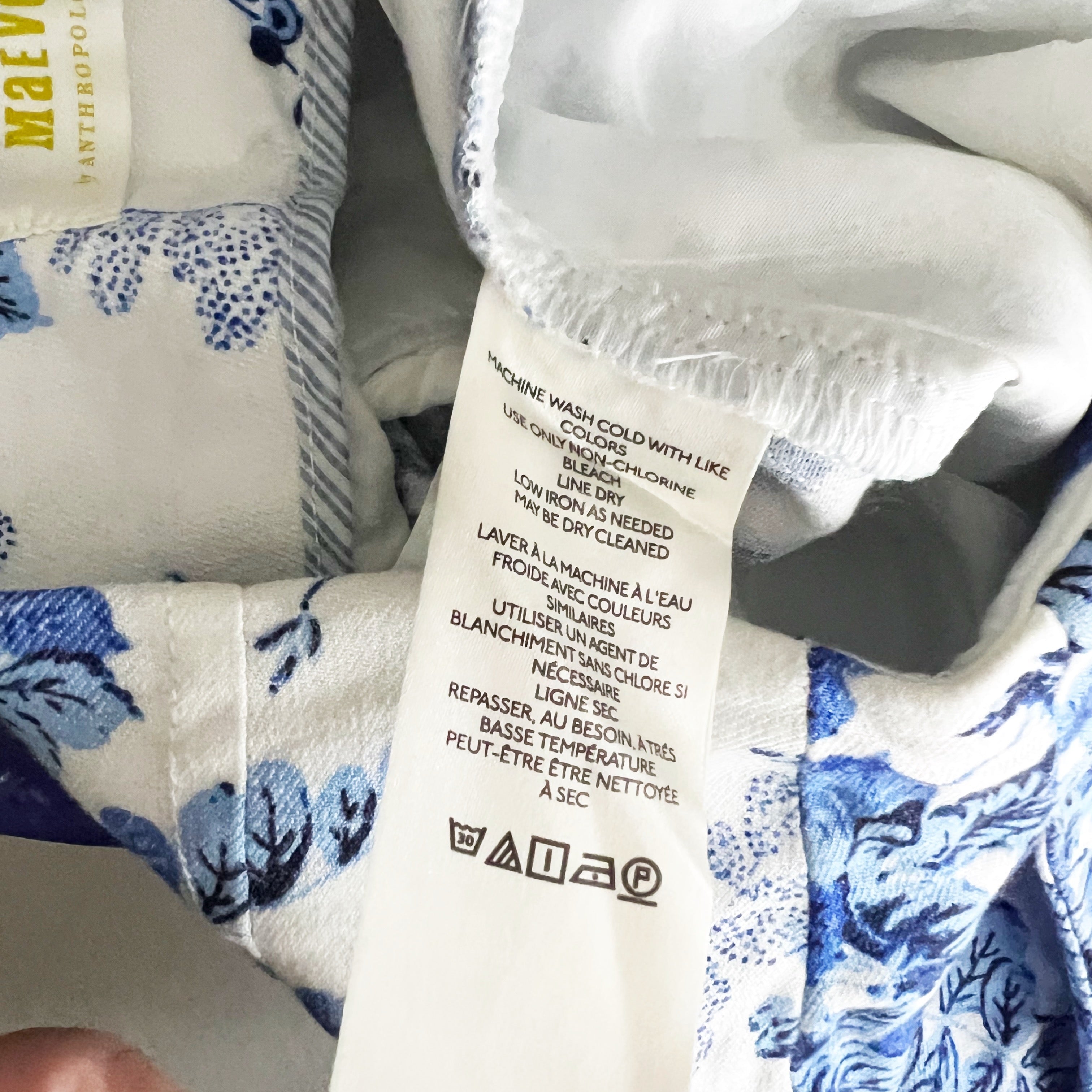 Maeve Anthropologie The Colette Line Blend Wide Leg Blue White Floral Pants 4