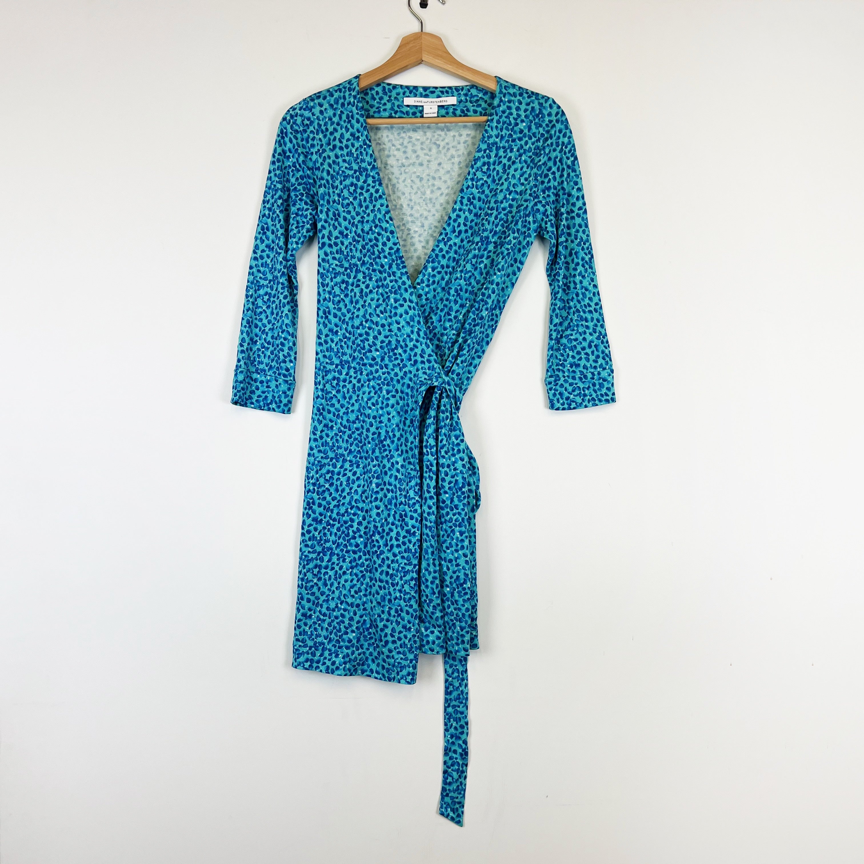 Diane Von Furstenberg Julian Two Silk Jersey Knit Stretch Wrap Mini Dress Blue 0