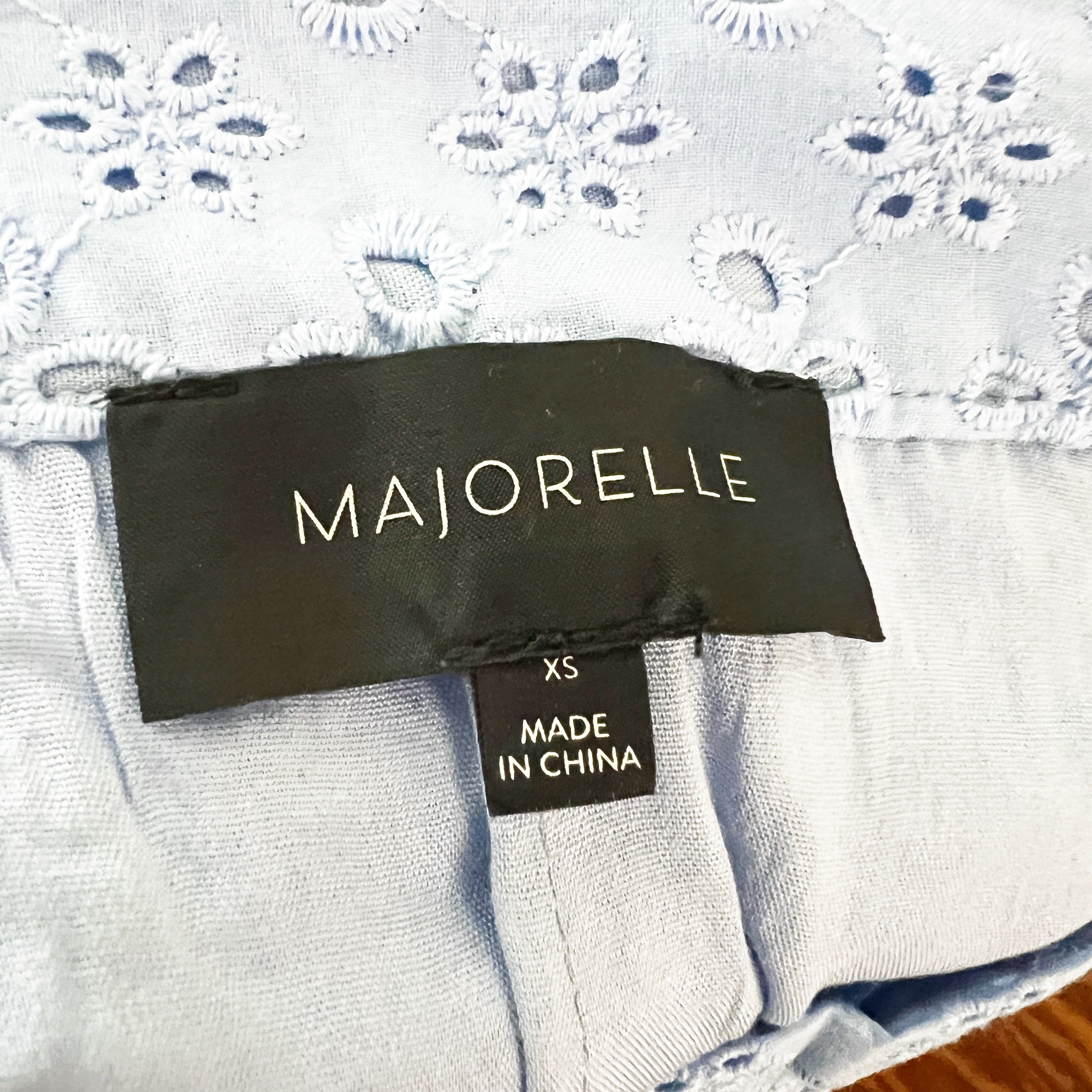 Majorelle Peanut Cotton Eyelet Lace Ruffle Wrap Straight Midi Skirt Bluebird XS