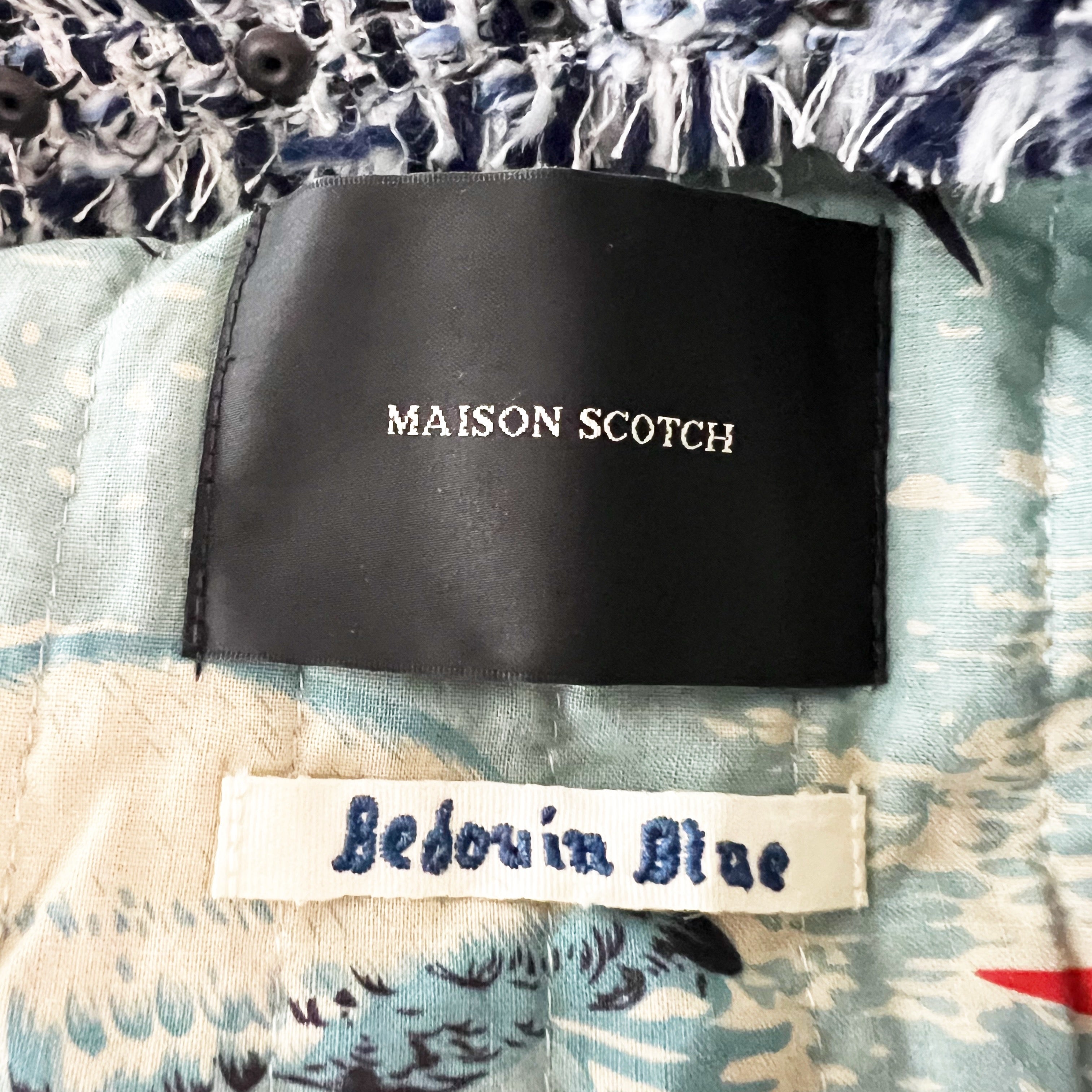 Maison Scotch Bedouin Blue Cotton Blend Tweed Woven Blazer Jacket Blue White S