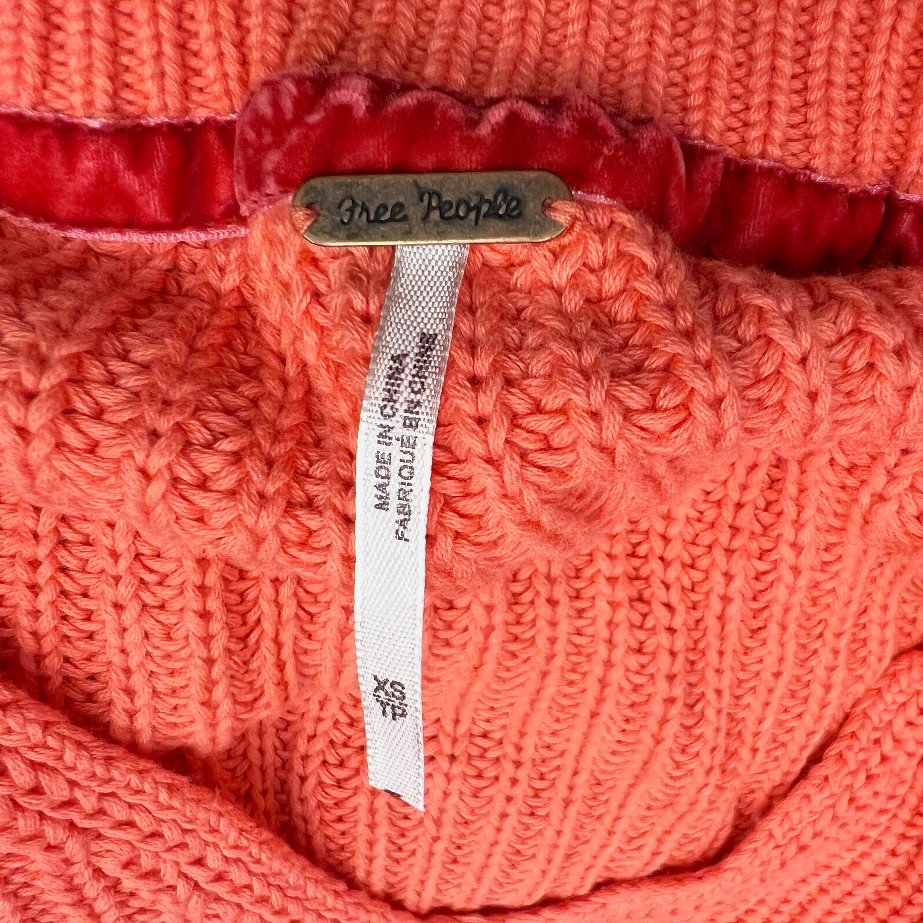 Free People Damsel Cotton Knit V Neck Bell Sleeve Pullover Sweater Coral XS