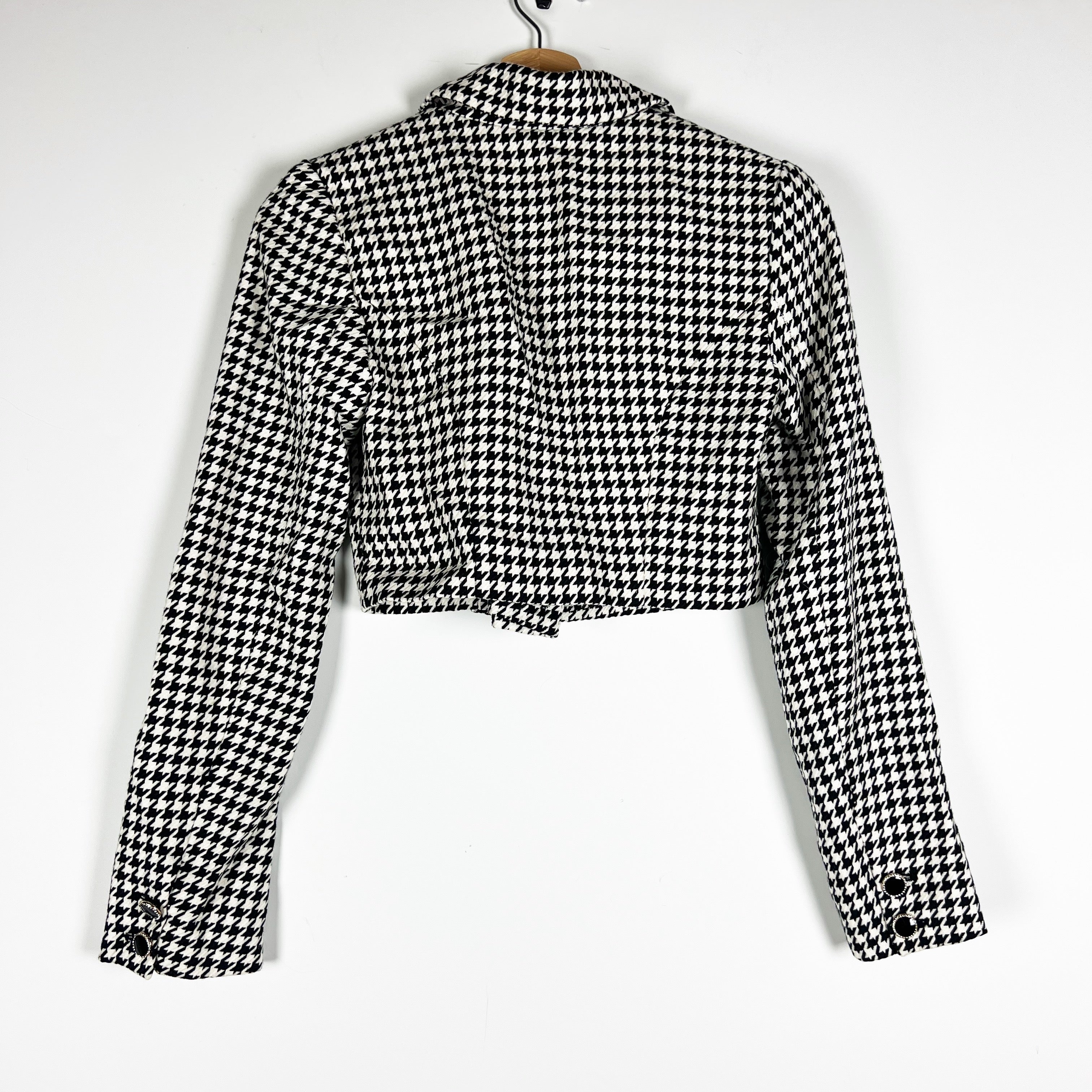 Majorelle Jayla Black White Woven Houndstooth Double Breasted Cropped Blazer XXS