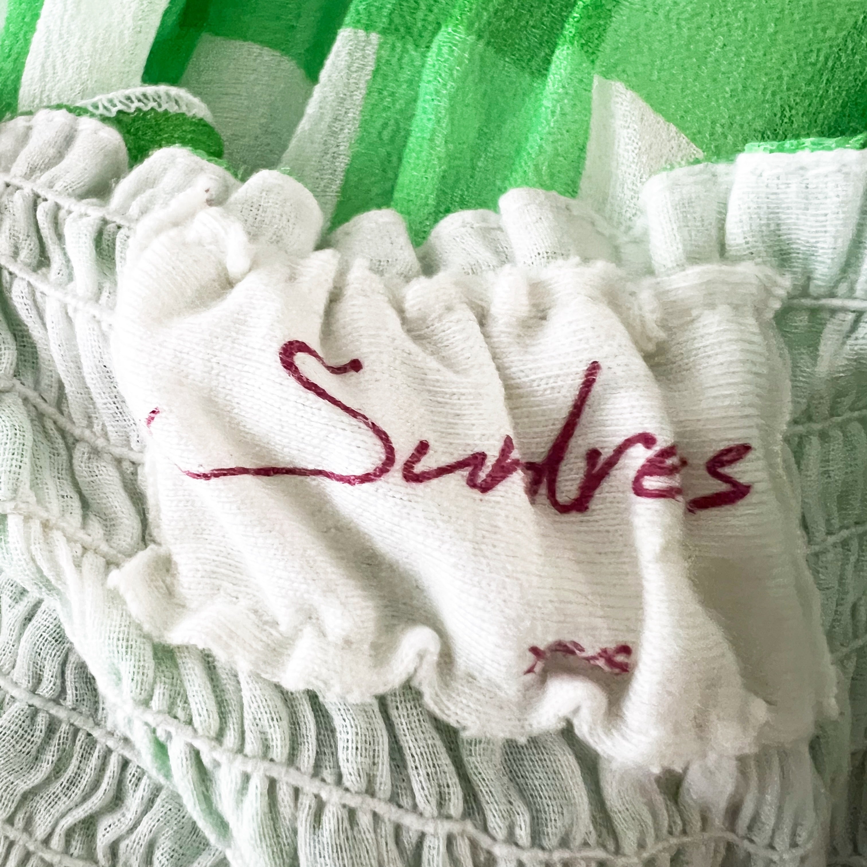 Sundress Berenice Chiffon Green White Gingham Check Tiered Maxi Dress XS/S