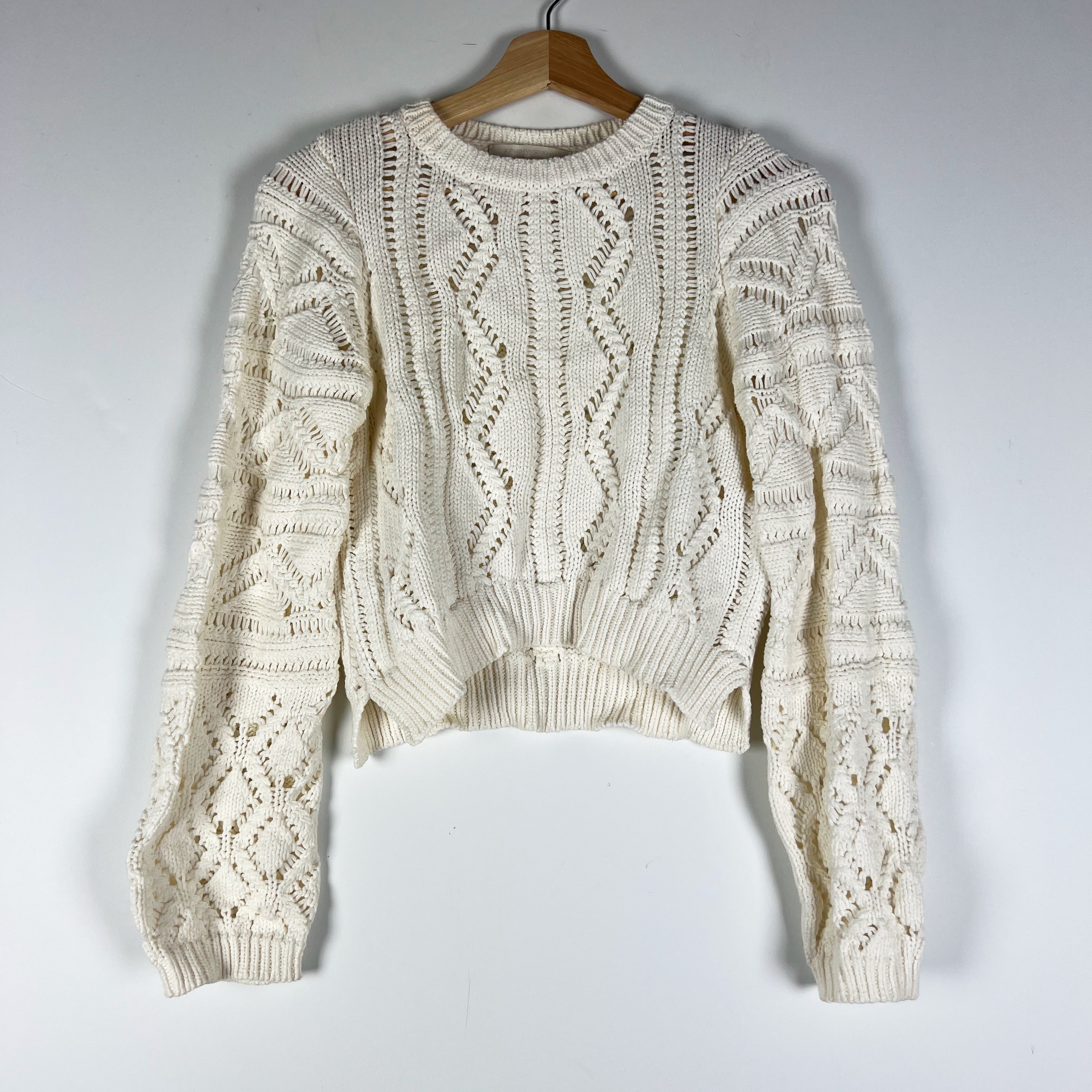 Jonathan Simkhai Madelyn Cotton Blend Crew Neck Crochet Knit Pullover Sweater S