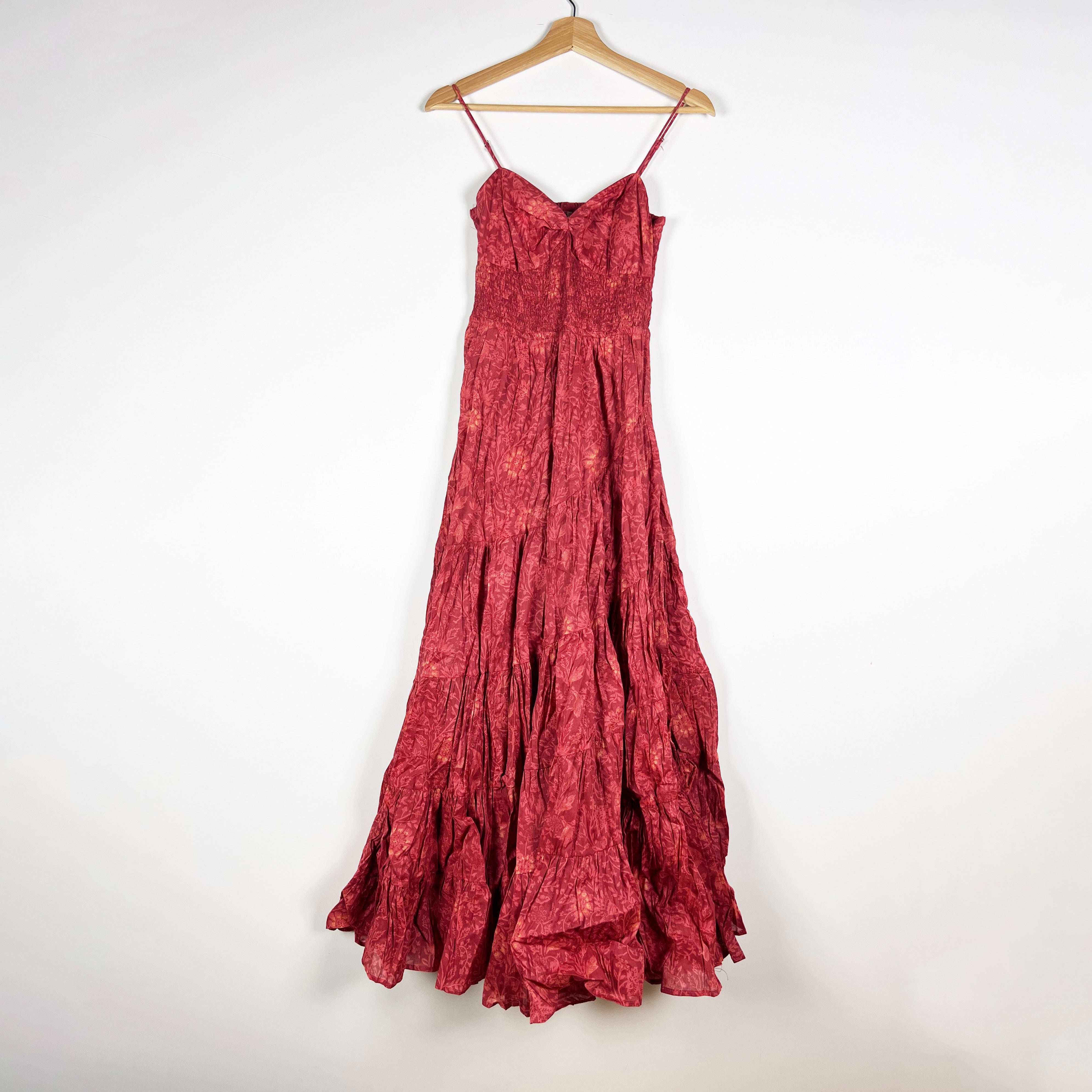 Free People Sundrenched Print Pattern Cotton Pullover Maxi Dress Hot Pink Combo