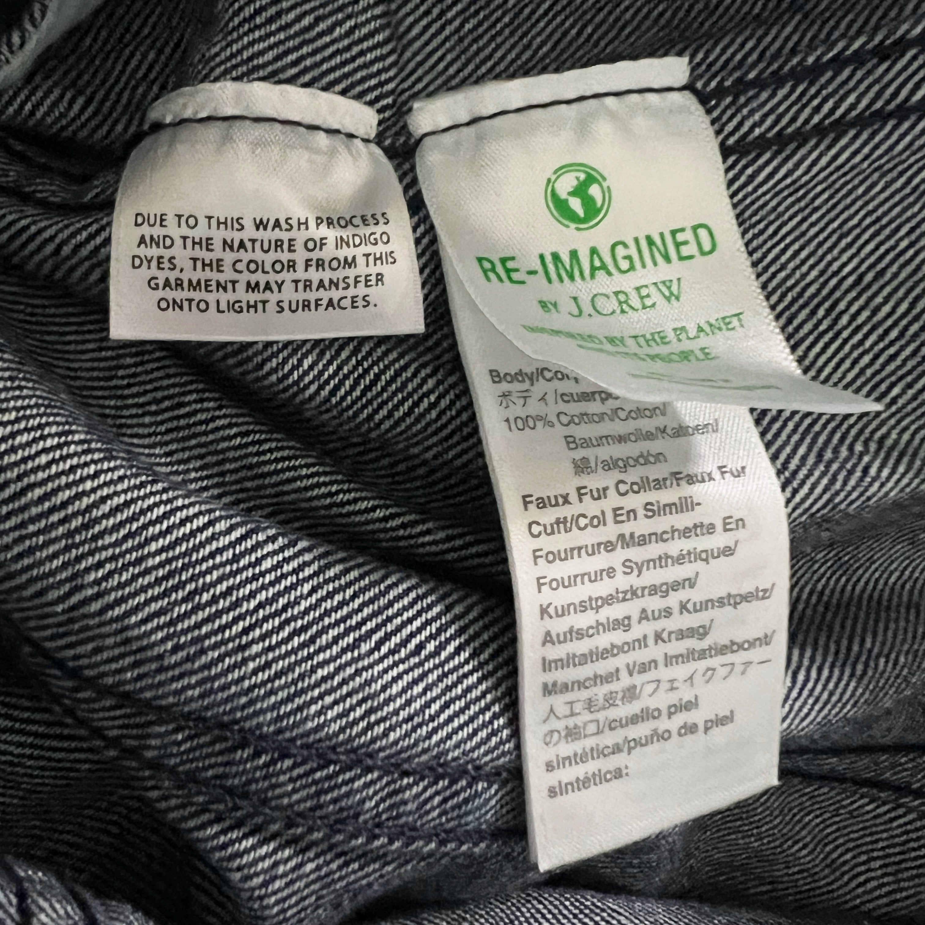 J. Crew Women's Cotton Stretch Denim Jean Faux Vegan Fur Trim Jacket Indigo Blue