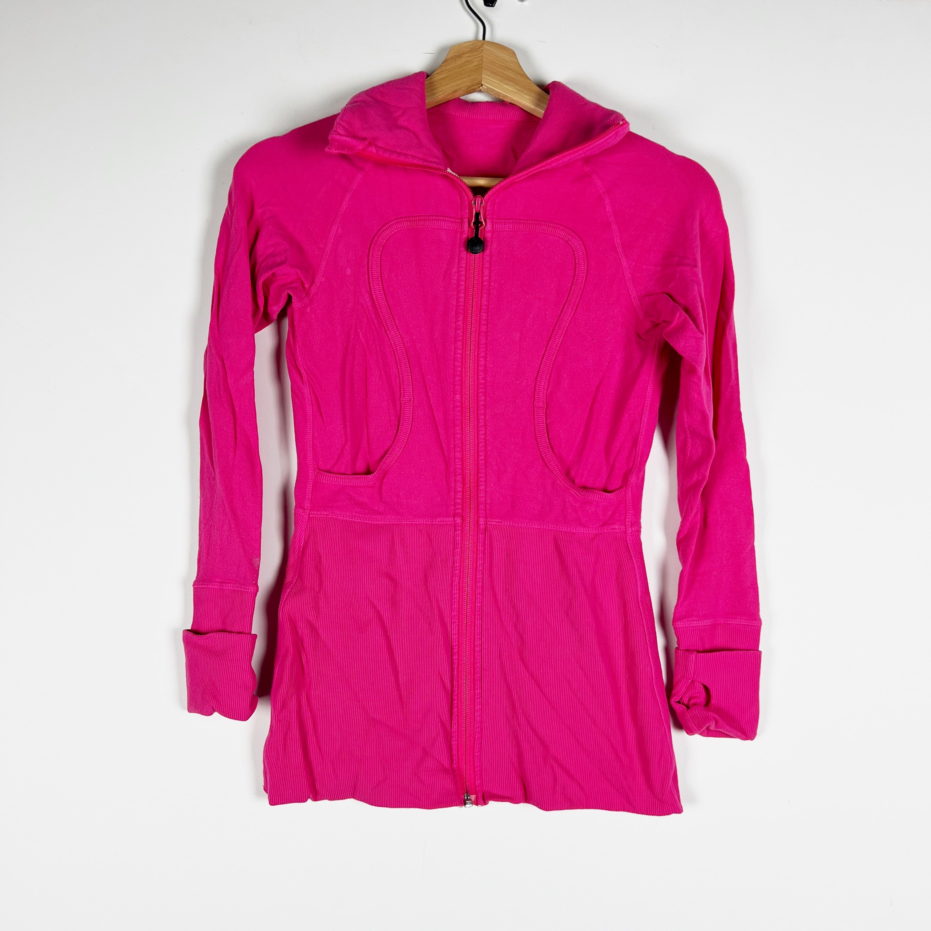 Lululemon Women's Cotton Full Zip Athletic Work Out Jacket Solid Pink 4