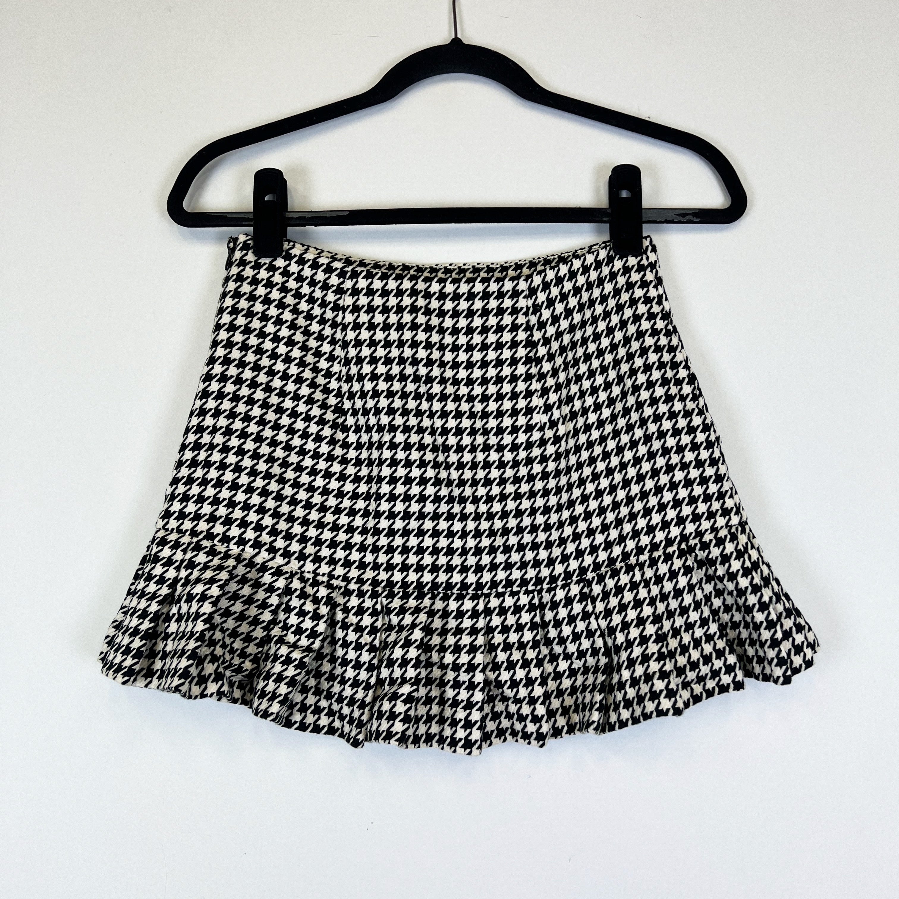 Majorelle Jayla Black White Houndstooth Woven Print Pattern Ruffle Mini Skirt