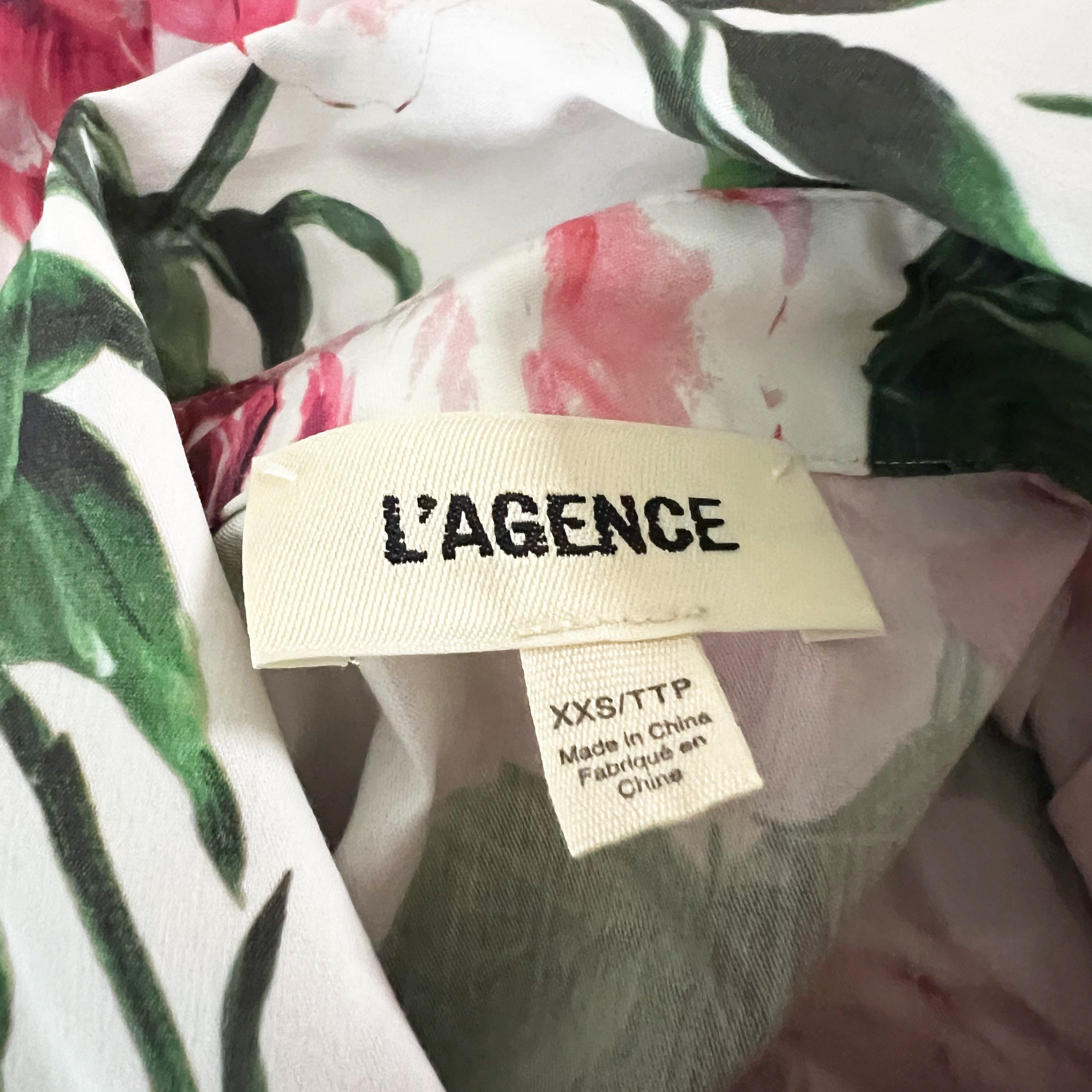 L'Agence Gaia Cotton Stretch Tie Front Collared Long Sleeve Rosa Print Blouse