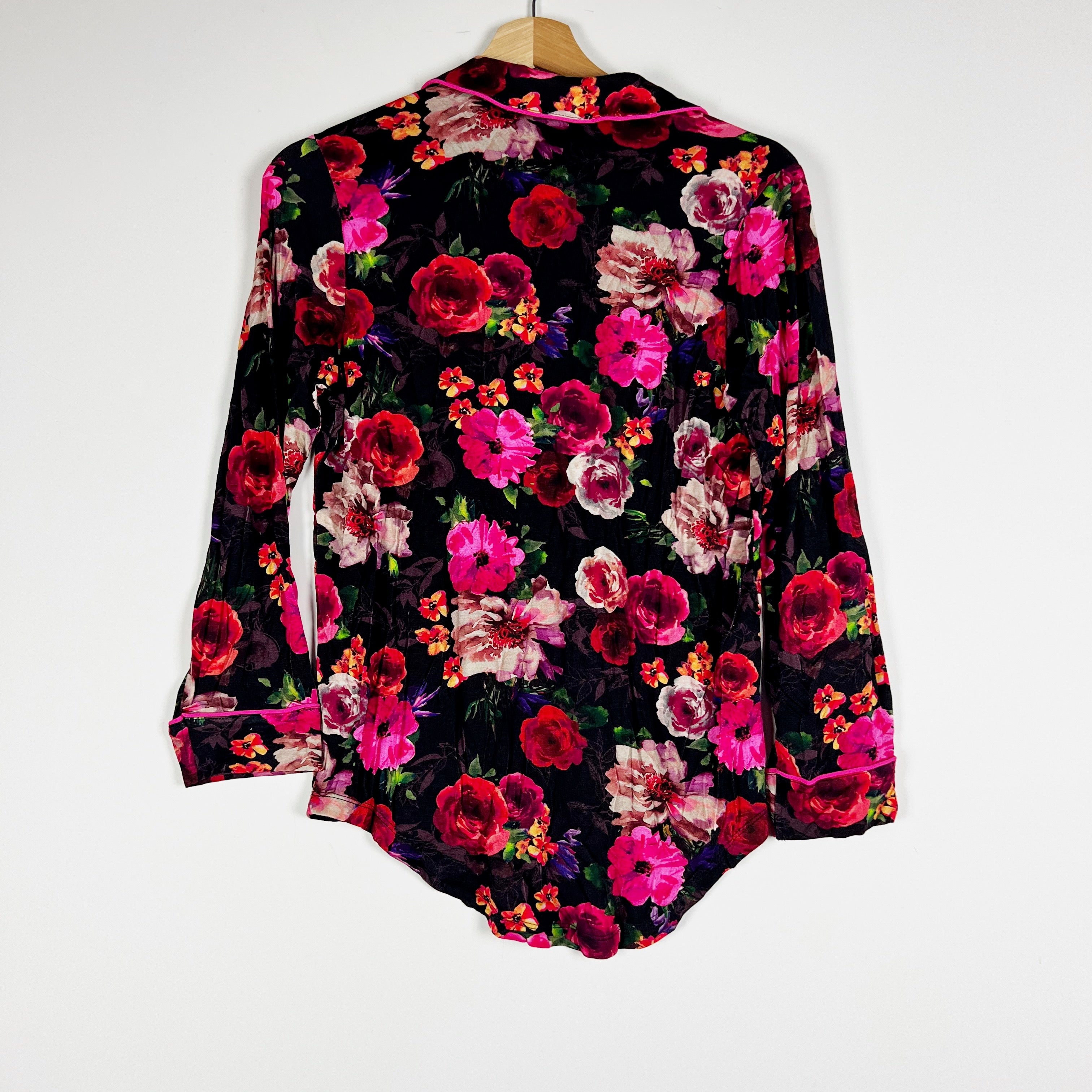 Alice And Olivia x Posh Peanut Button Front Collared Pajama Shirt Midnight Rose