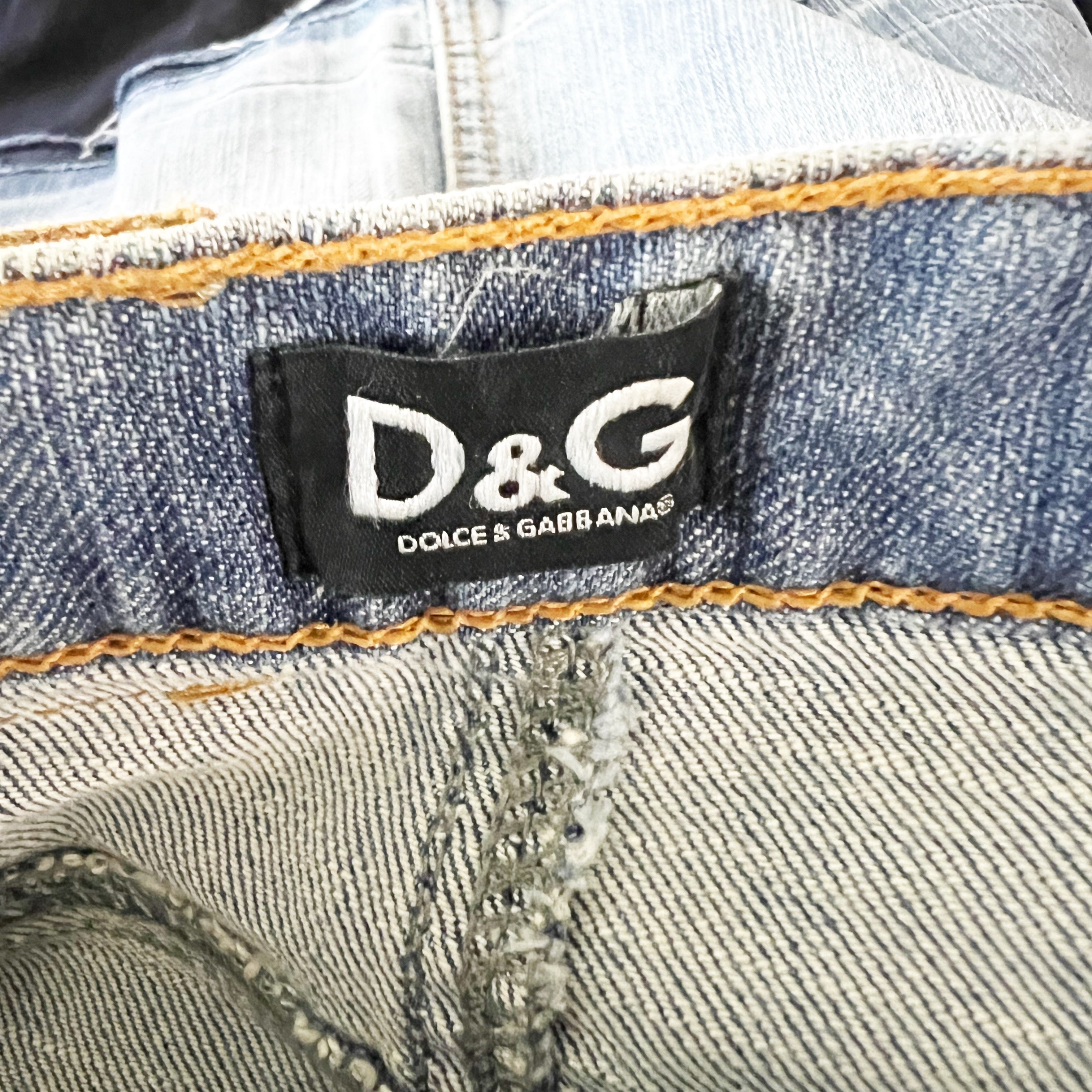 Dolce And Gabbana D&G Vintage Cotton Jean Denim Embroidered Mini Skirt Y2K XS