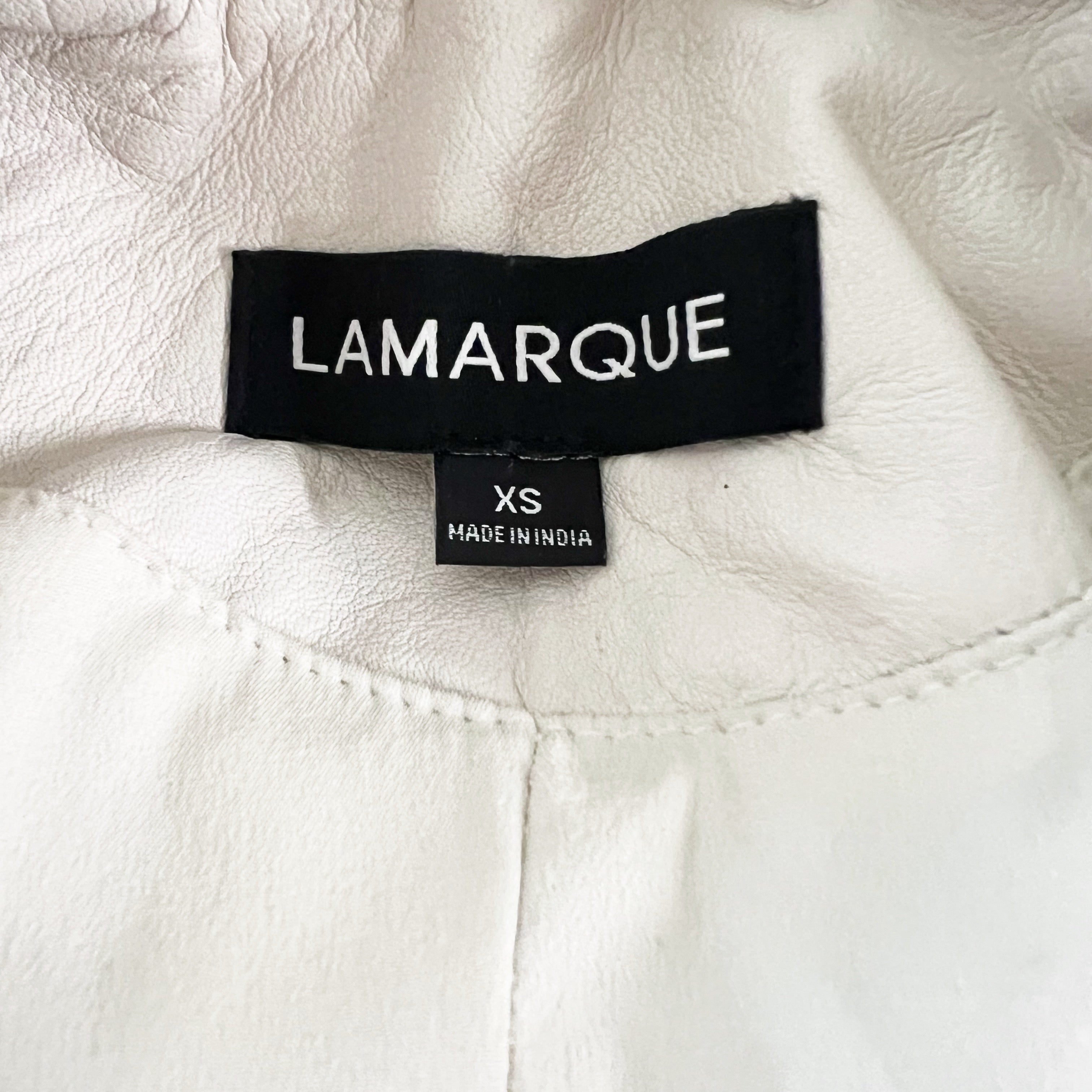 Lamarque Ciara Genuine Lamb Leather Cropped Moto Jacket Ivory Neutral XS