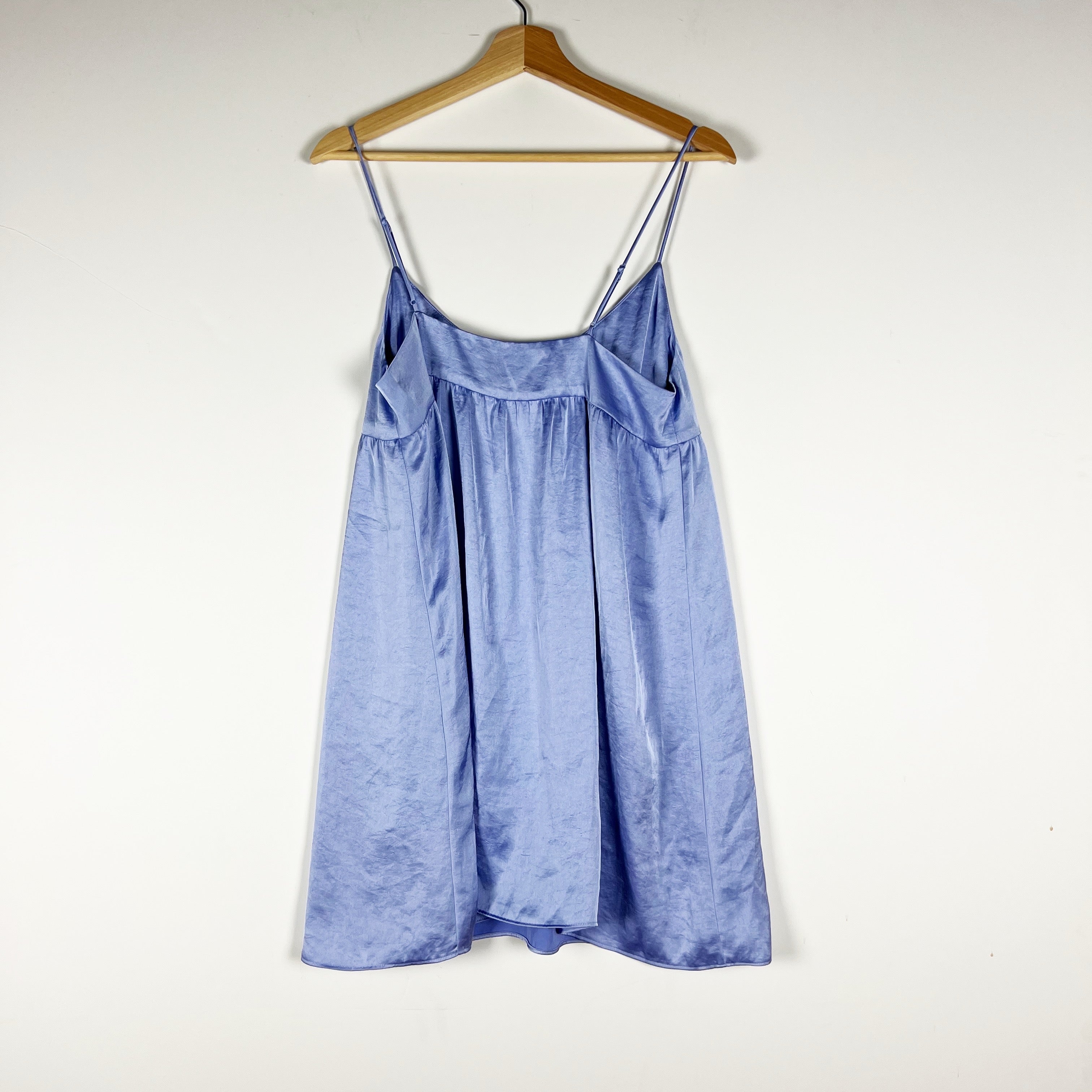 Wilfred Aritzia Lover Satin V Neck Mini Pullover Babydoll Slip Dress Light Blue