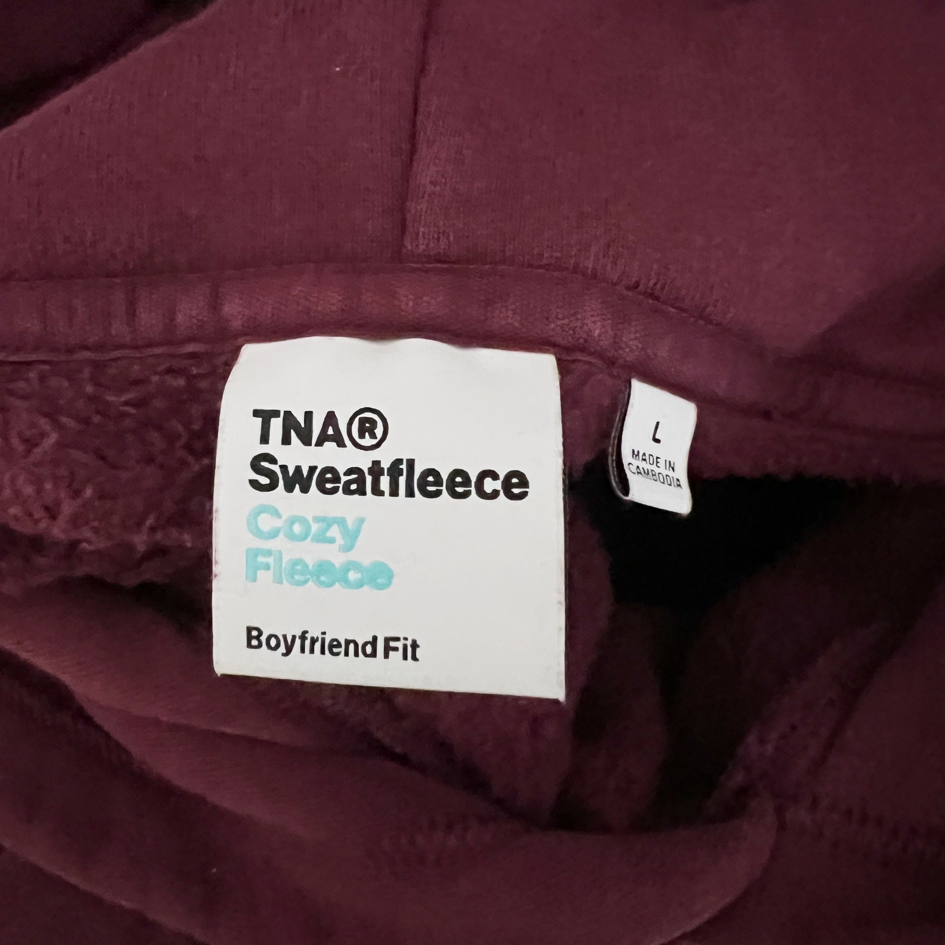 TNA Aritzia Sweatfleece Cozy Fleece Boyfriend Fit Hoodie Sweatshirt Burgundy L