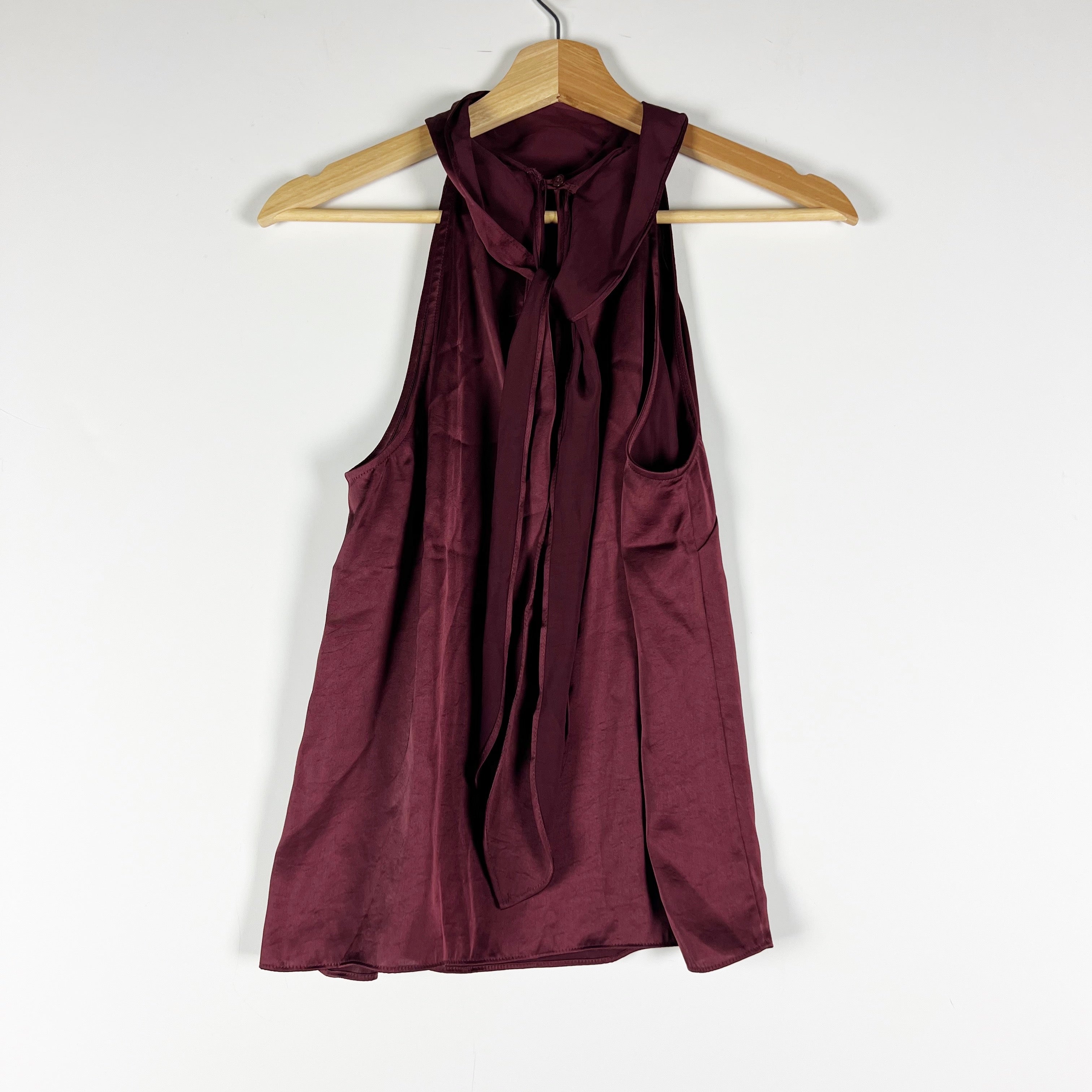 Wilfred Aritzia Runaway Satin Halter Neck Sleeveless Blouse Burgundy Wine Small