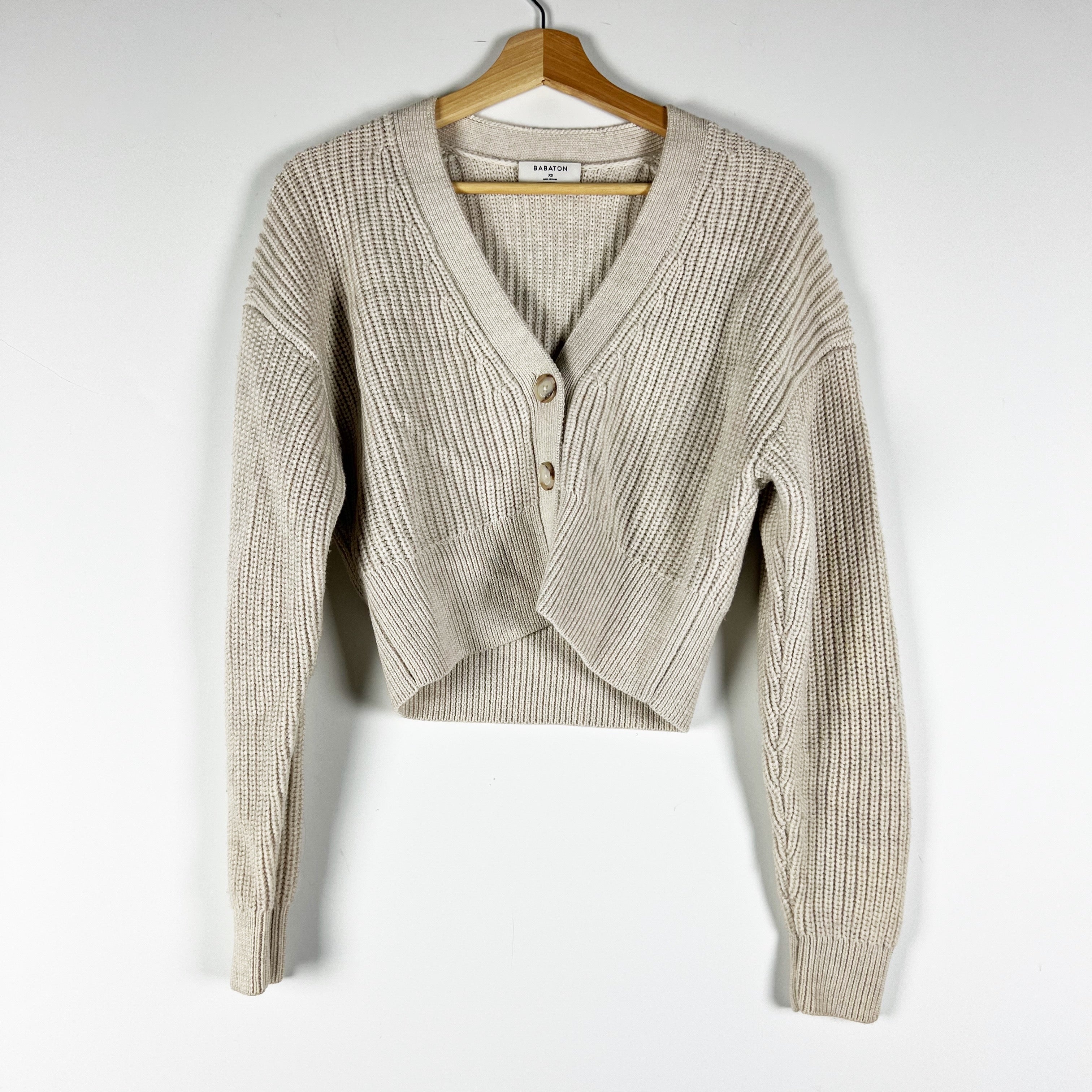Babaton Aritzia Canberra Merino Wool Knit Stretch V Neck Cropped Cardigan XS