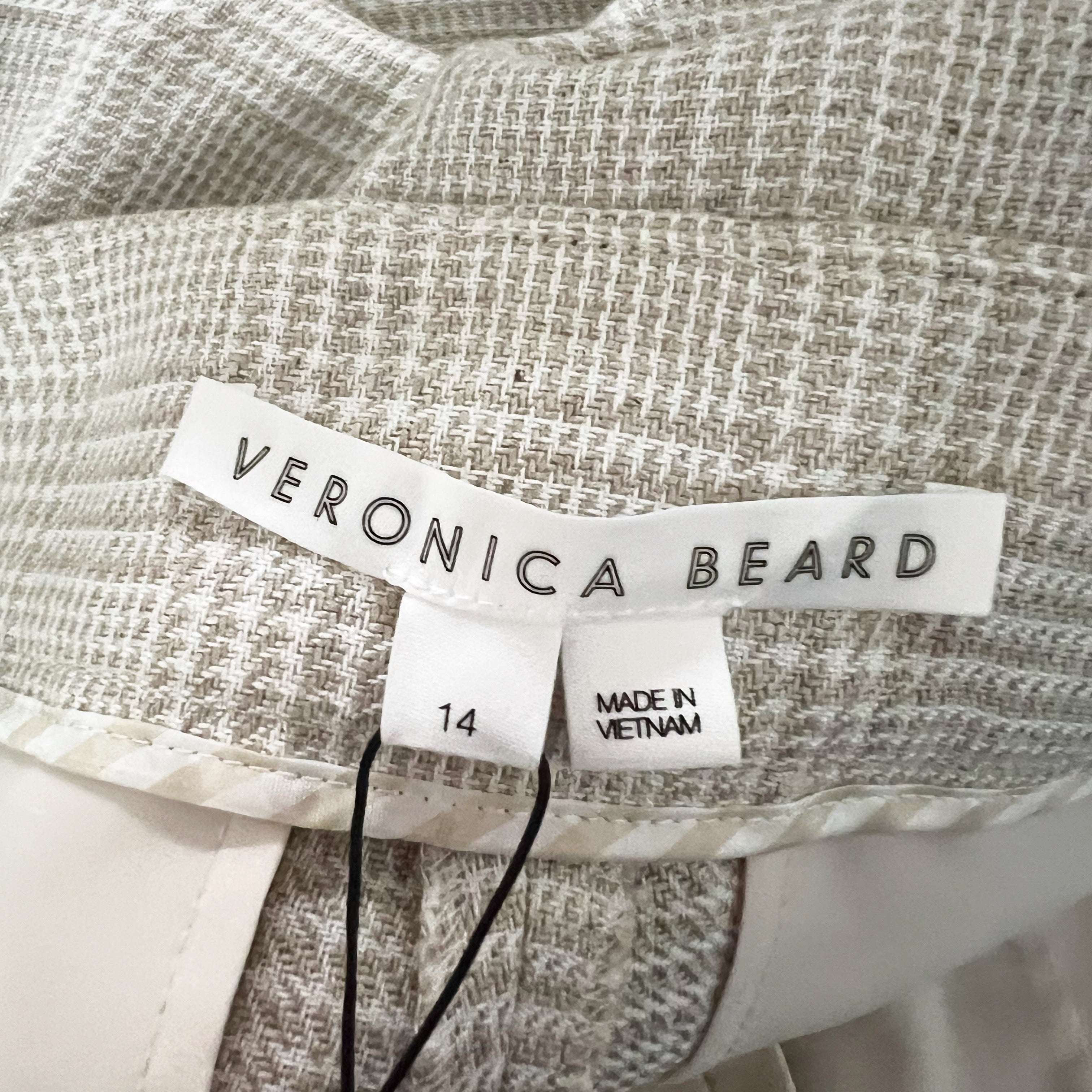 NEW Veronica Beard Isley Linen Cotton Straight Leg Crop Oatmeal Woven Print Pant