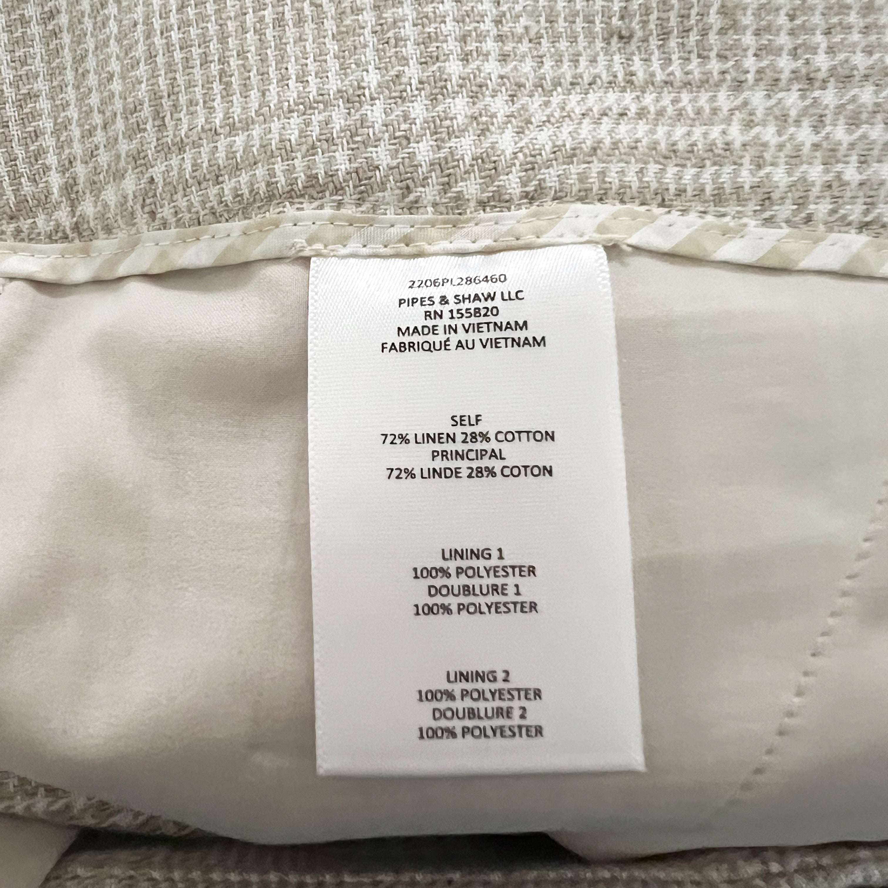 NEW Veronica Beard Isley Linen Cotton Straight Leg Crop Oatmeal Woven Print Pant