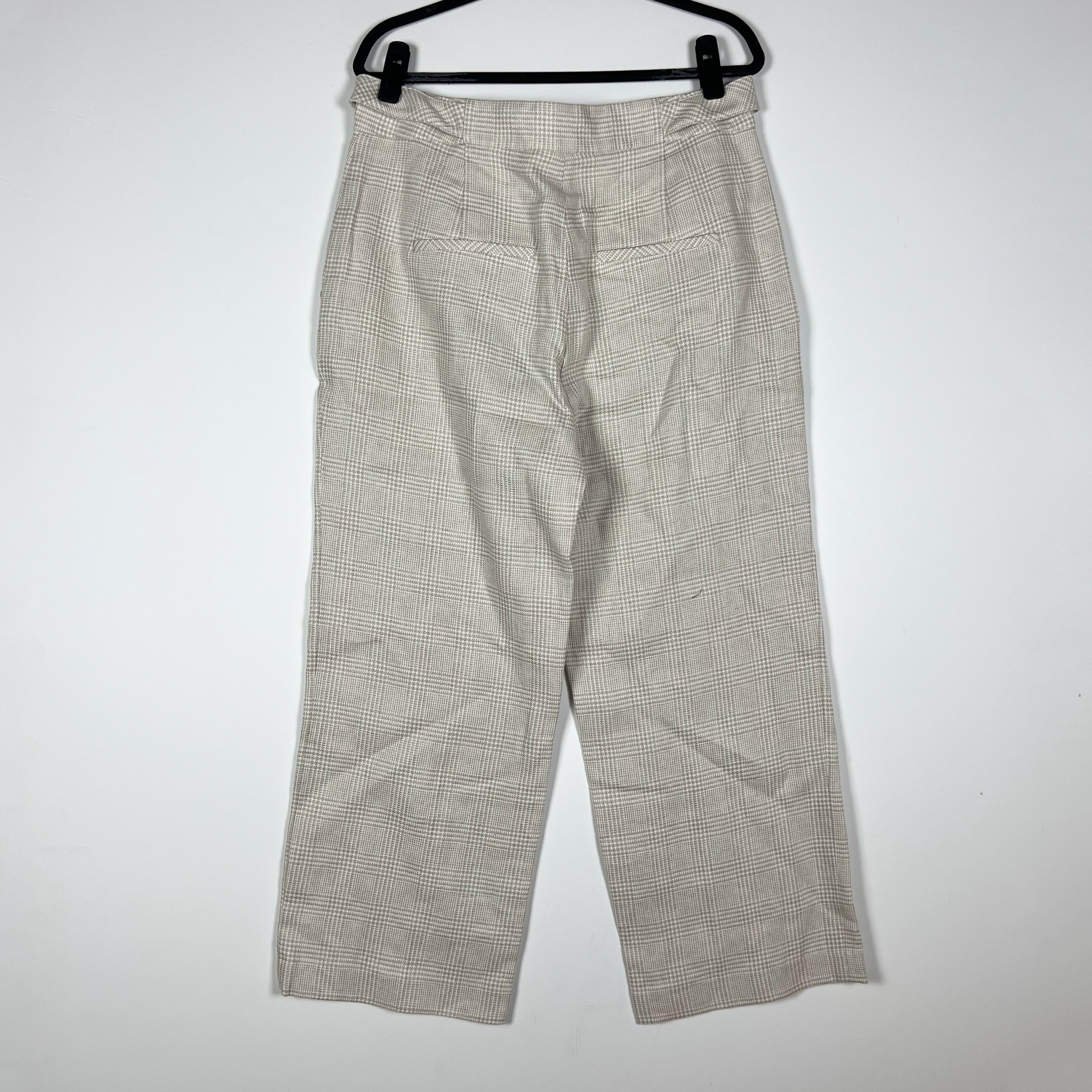 NEW Veronica Beard Isley Linen Cotton Straight Leg Crop Oatmeal Woven Print Pant