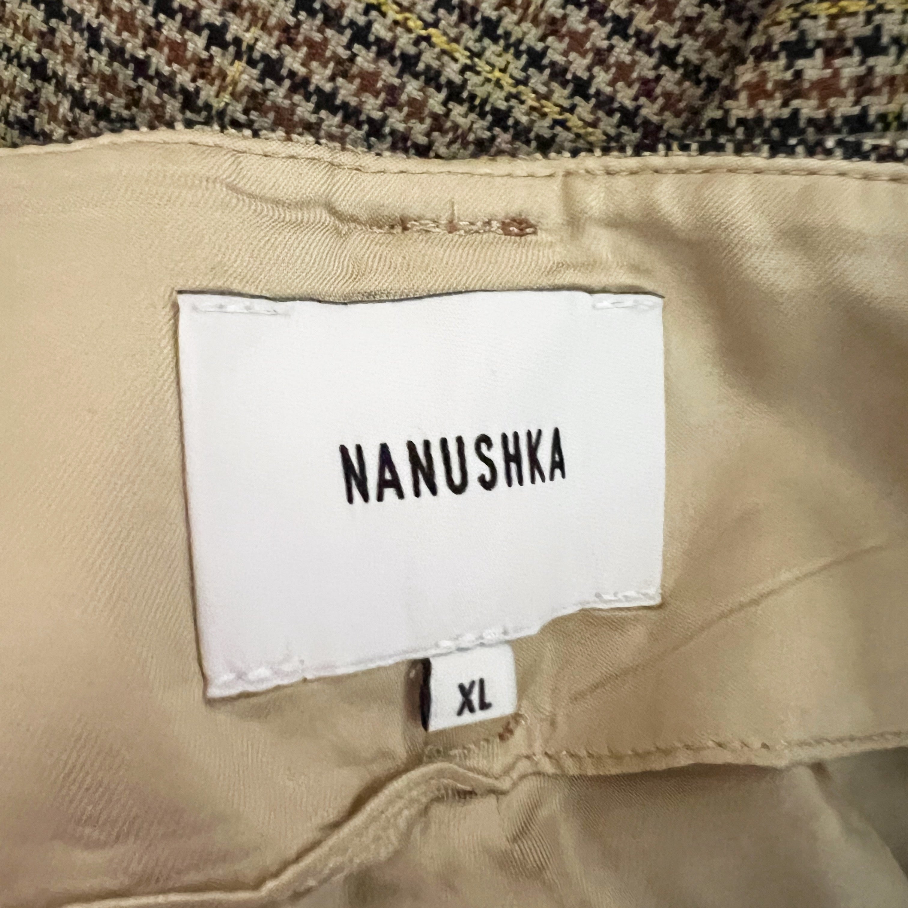Nanushka Wool Blend Houndstooth Print Pattern Woven Belted Trouser Pants XL