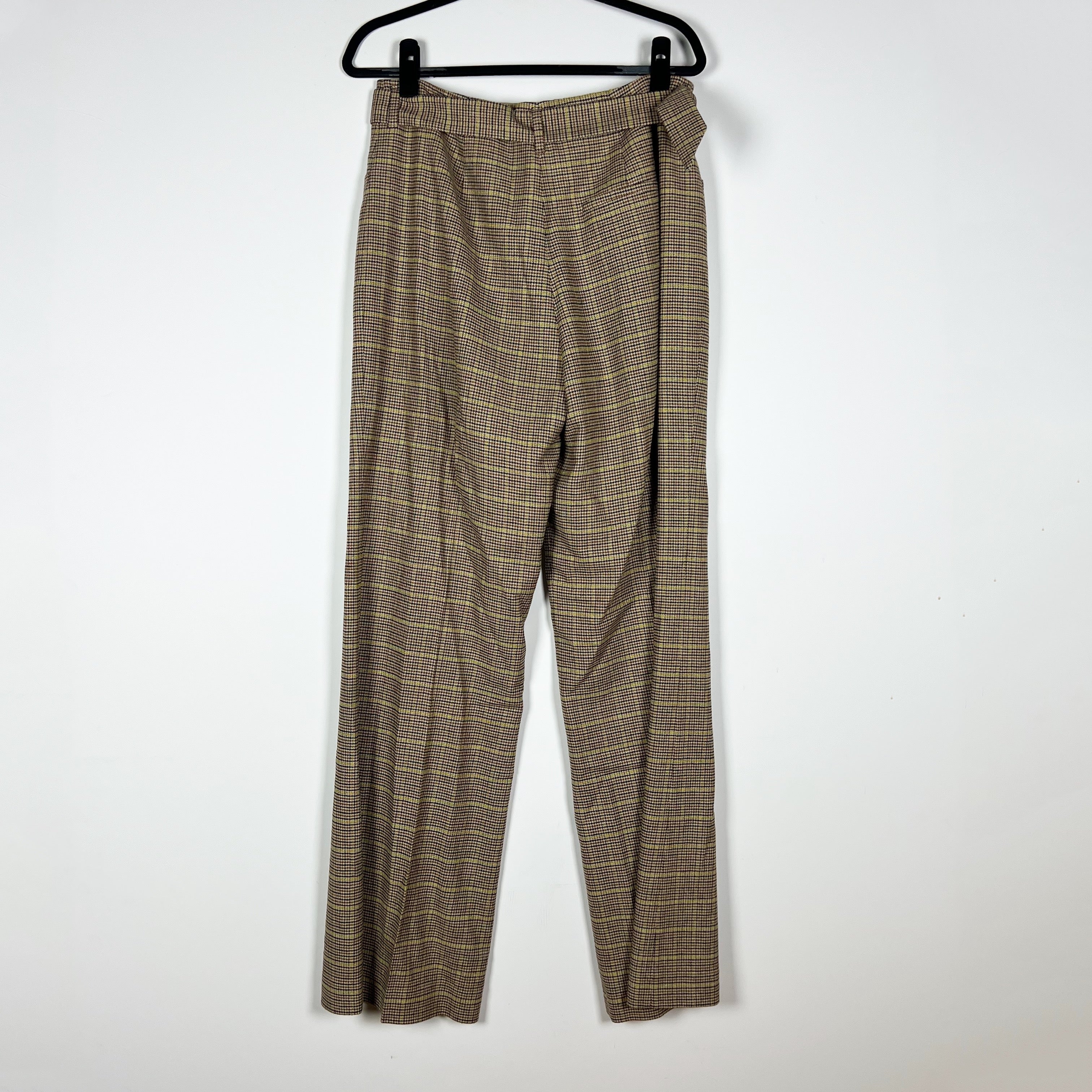 Nanushka Wool Blend Houndstooth Print Pattern Woven Belted Trouser Pants XL