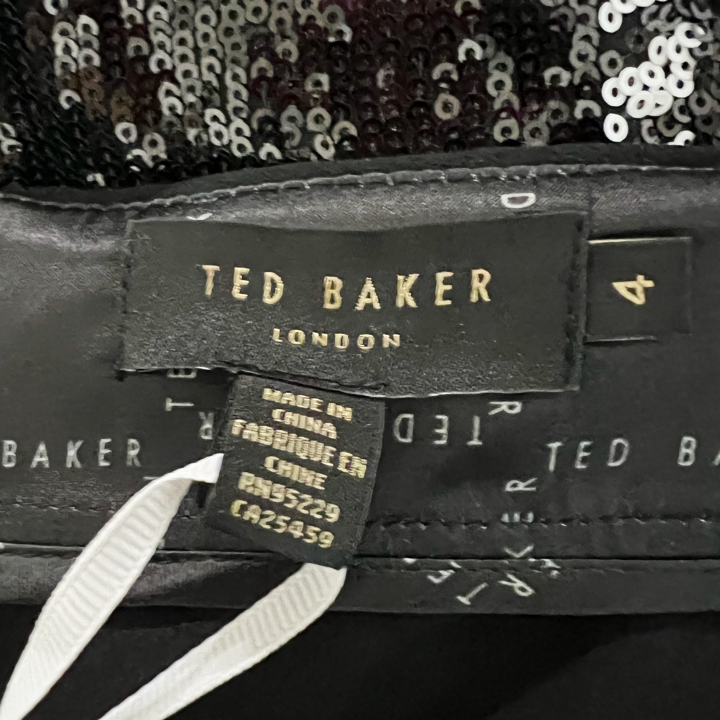 NEW Ted Baker Hoopss Check Sequin Embellished Sparkle Mini Skirt Black White 10