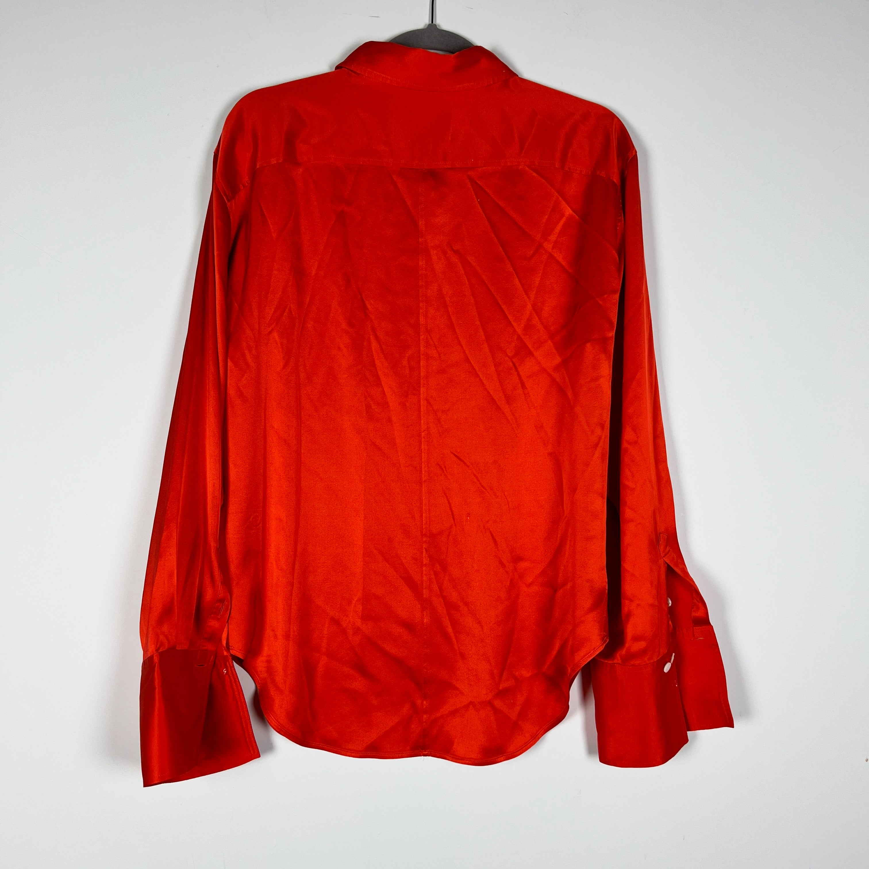 Frame Women's Standard Stretch Silk Satin Collared Button Down Long Sleeve Shirt