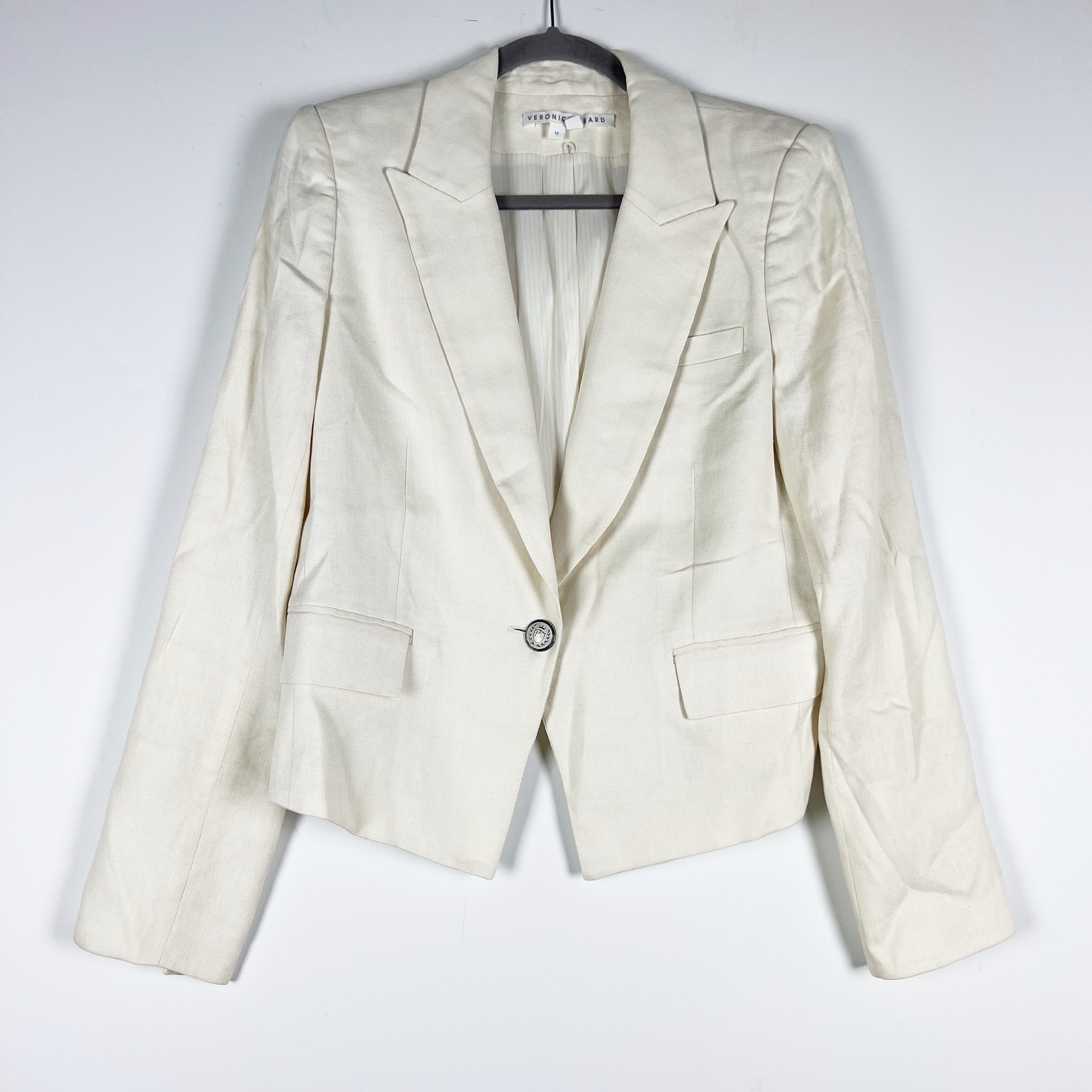 Veronica Beard Women's Hosanna Linen Blend One Button Dickey Jacket Blazer White