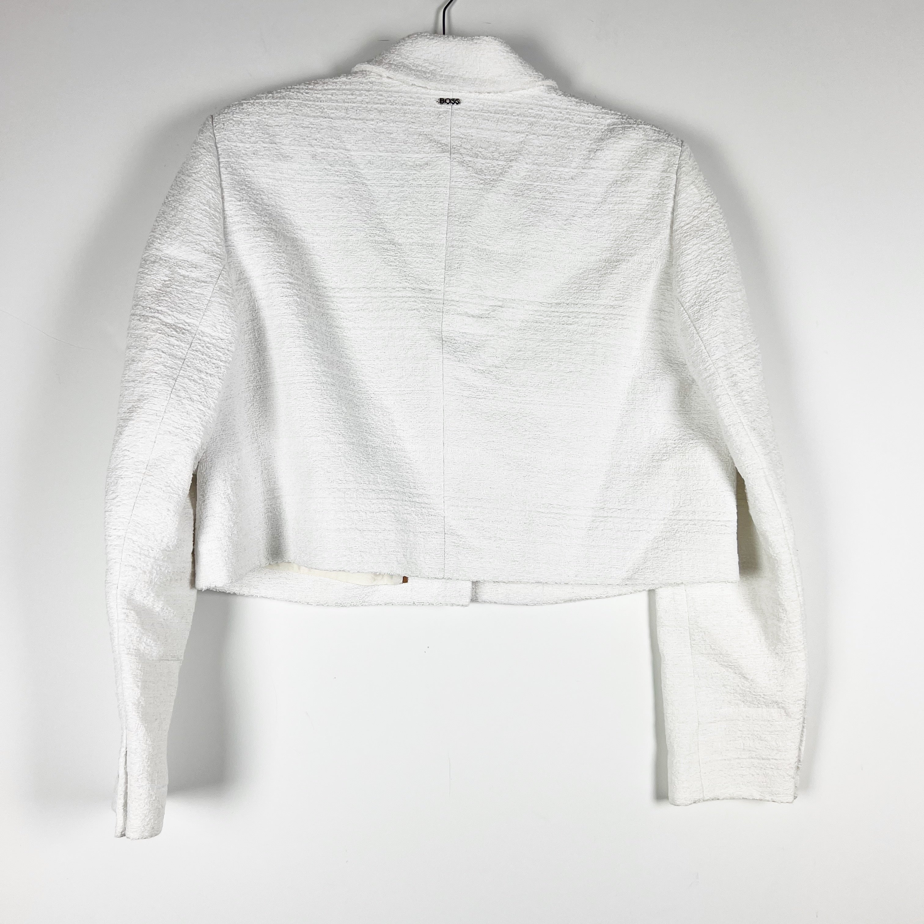 Hugo Boss Women's Cotton Blend Textured Crystal Jewel Button Cropped Jacket 14