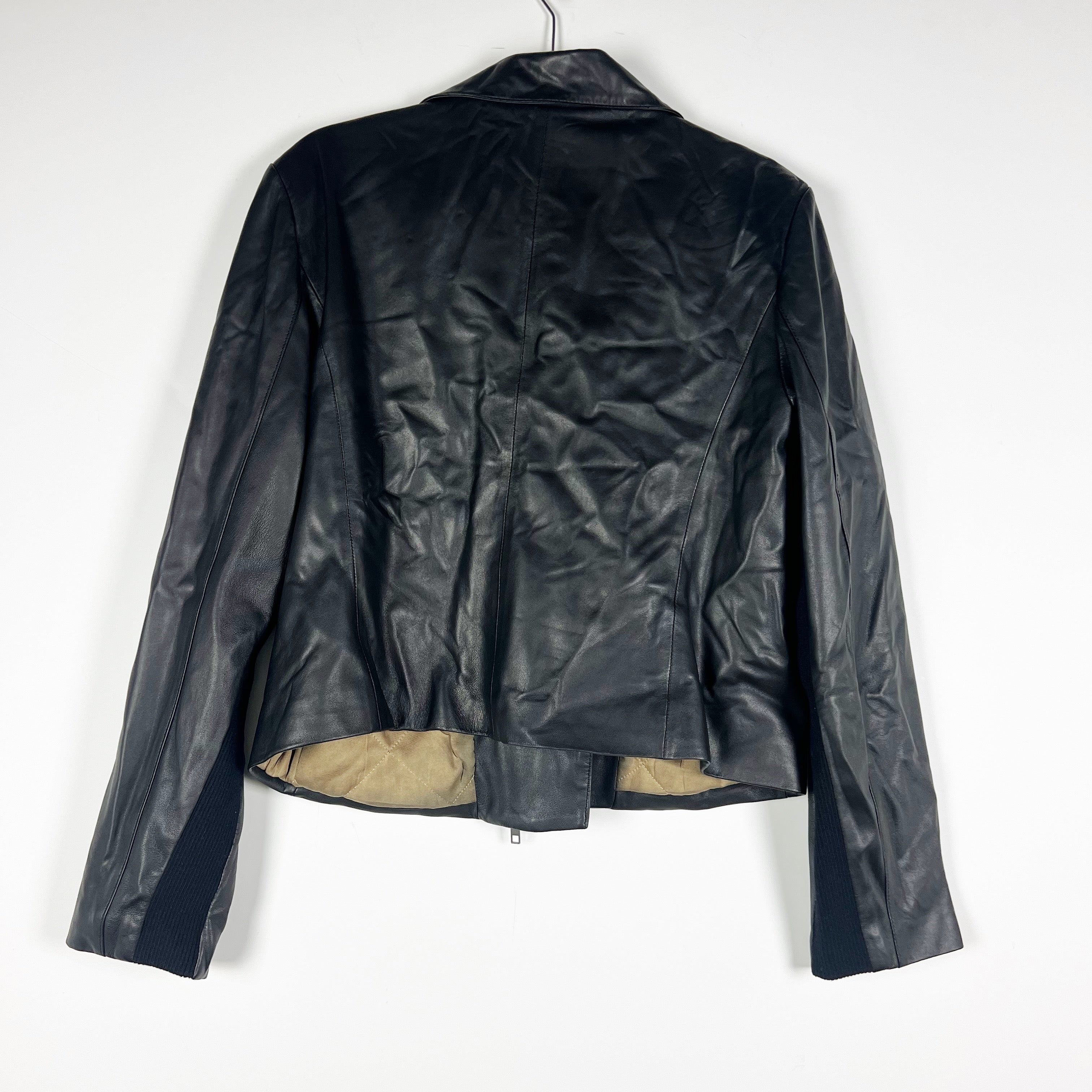 Vince Women's Leather Cross Front Moto Genuine Leather Collared Jacket Black XL