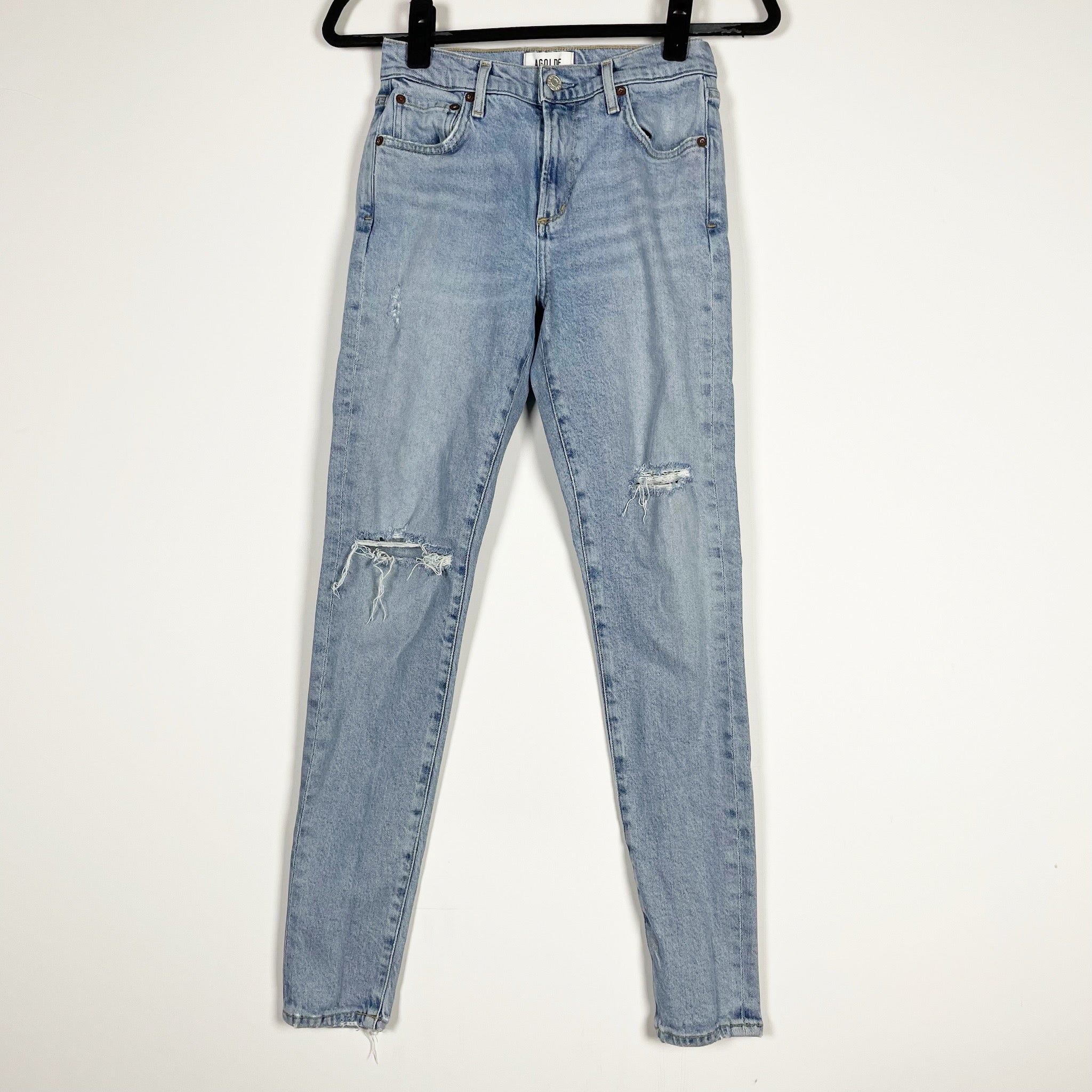 Agolde Sophie Mid Rise Ankle Skinny Jeans With Knee Rip Cotton In Shrine 25