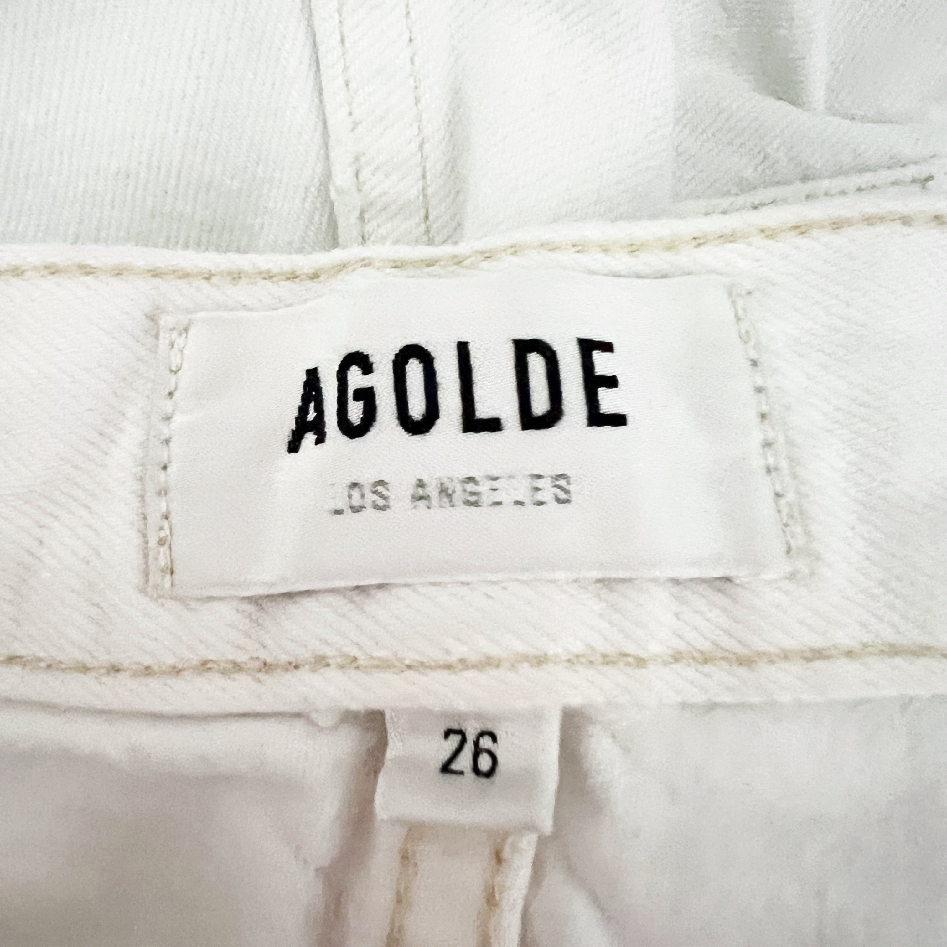 Agolde Parker High Waisted Raw Edge Cut Off Mini Jean Shorts Platinum White 26