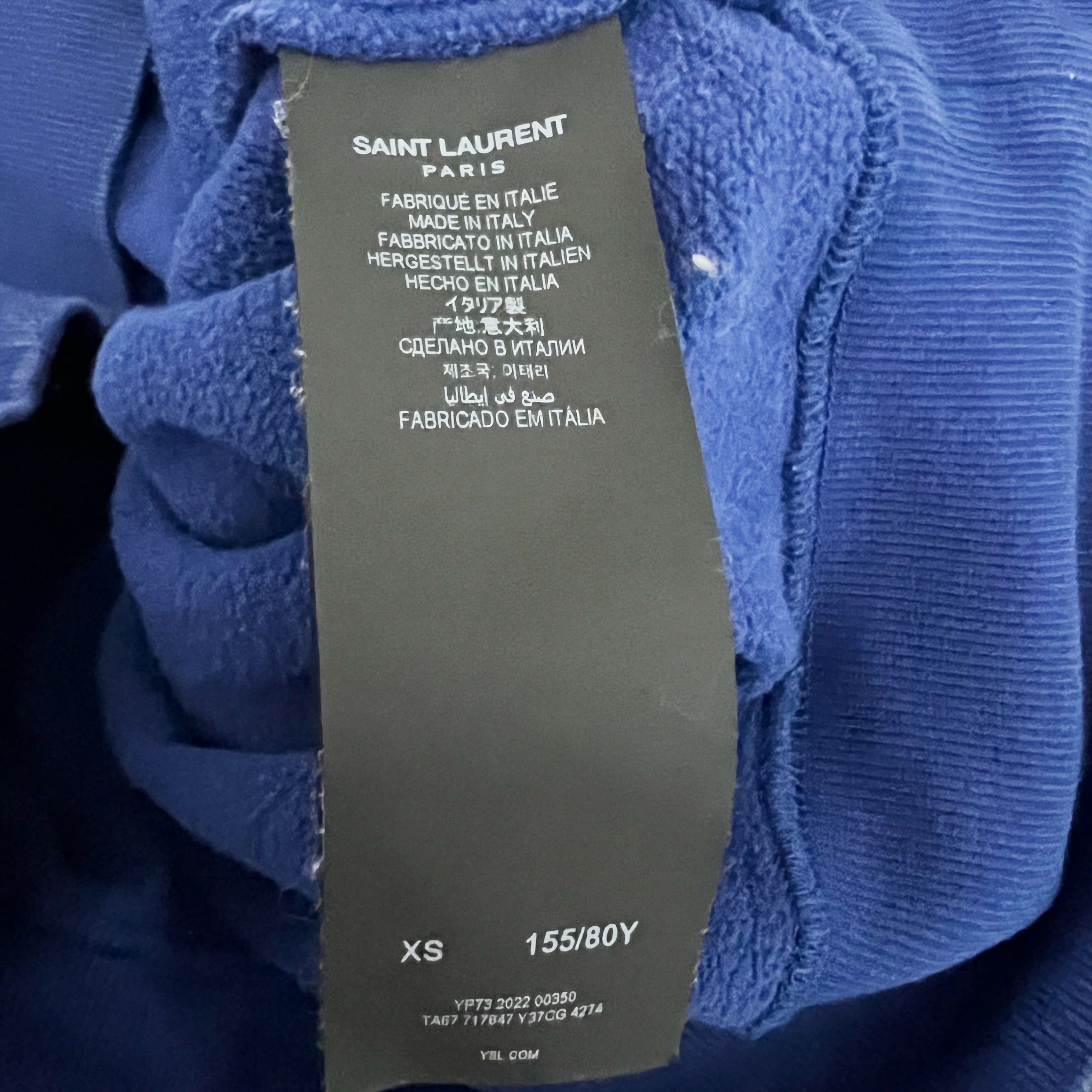 Saint Laurent Women's Cotton Spell Out Logo Embroidered Hoodie Sweatshirt Blue