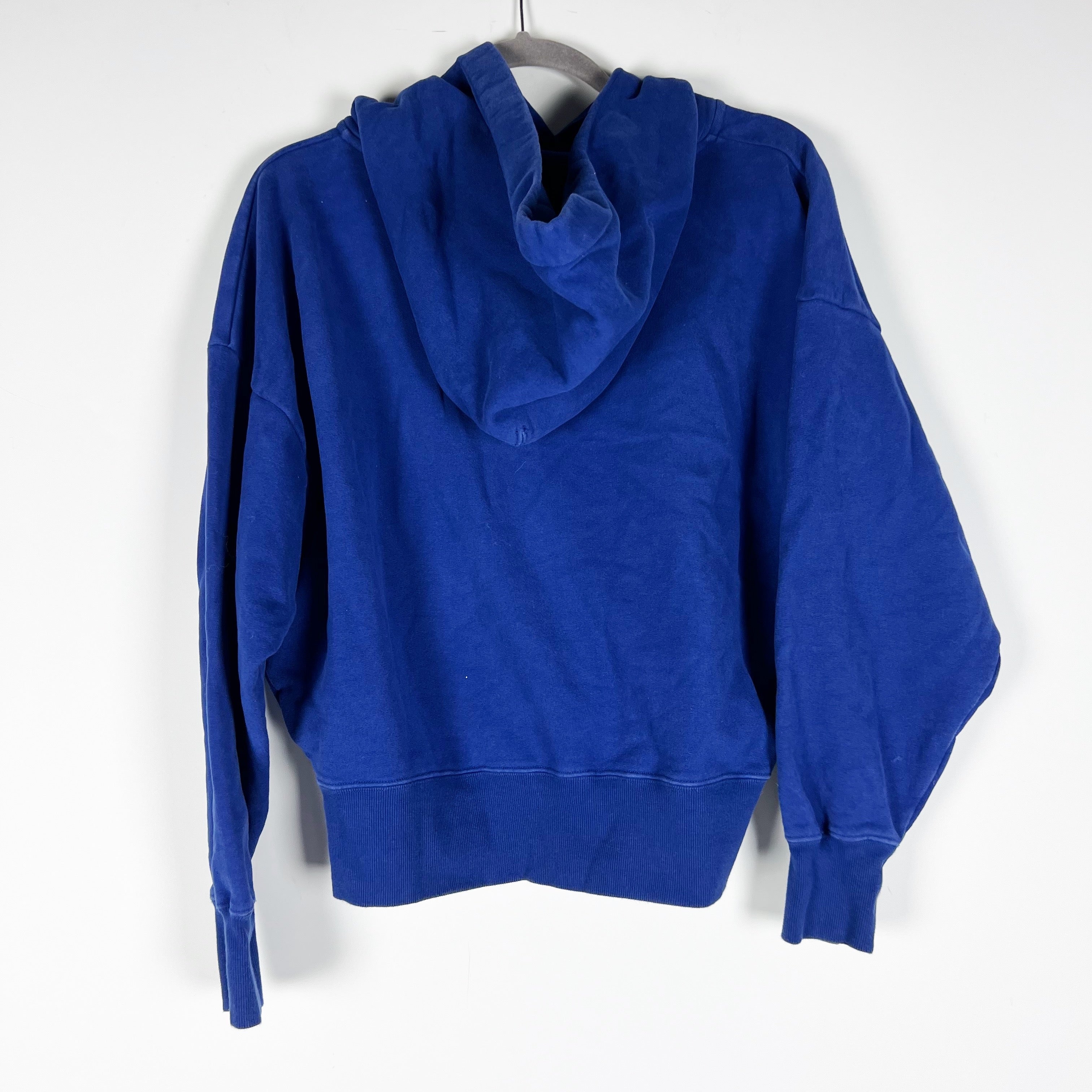 Saint Laurent Women's Cotton Spell Out Logo Embroidered Hoodie Sweatshirt Blue