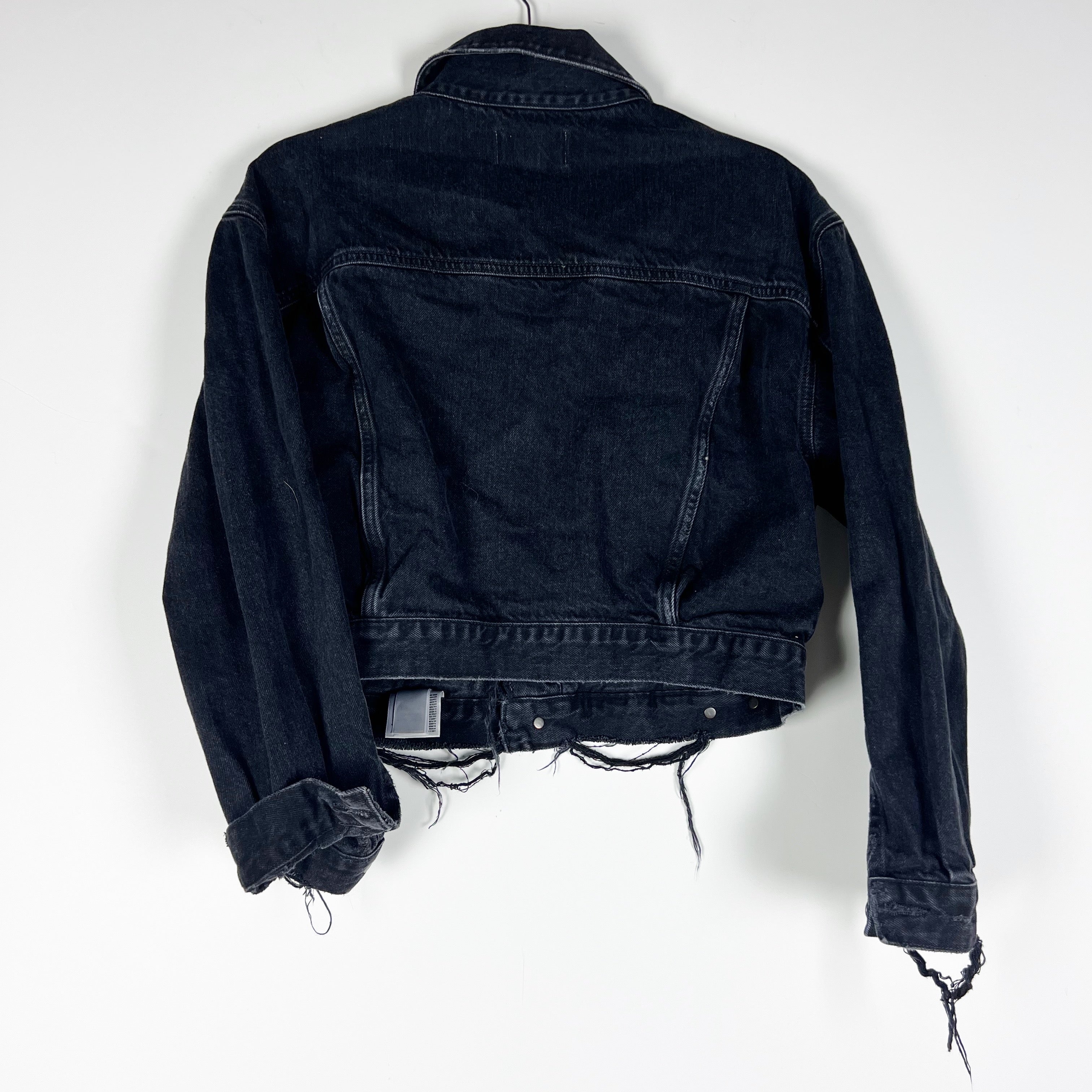 Agolde Denim Shrunken Charli Organic Cotton Distressed Jean Jacket Jagged Black