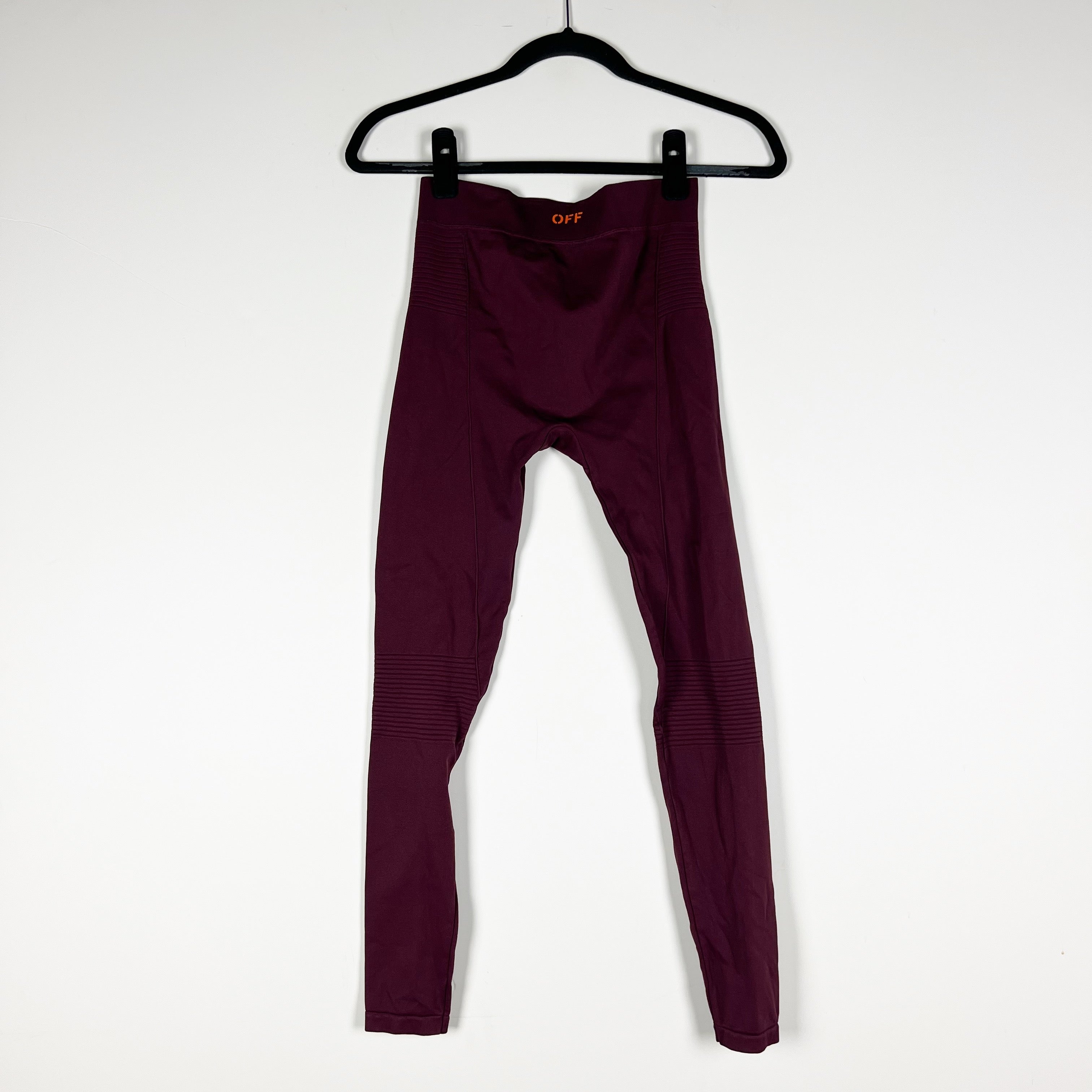 Off-White Stamp Seam High Rise Ribbed Fig Pureed Pumpkin Burgundy Leggings Pants