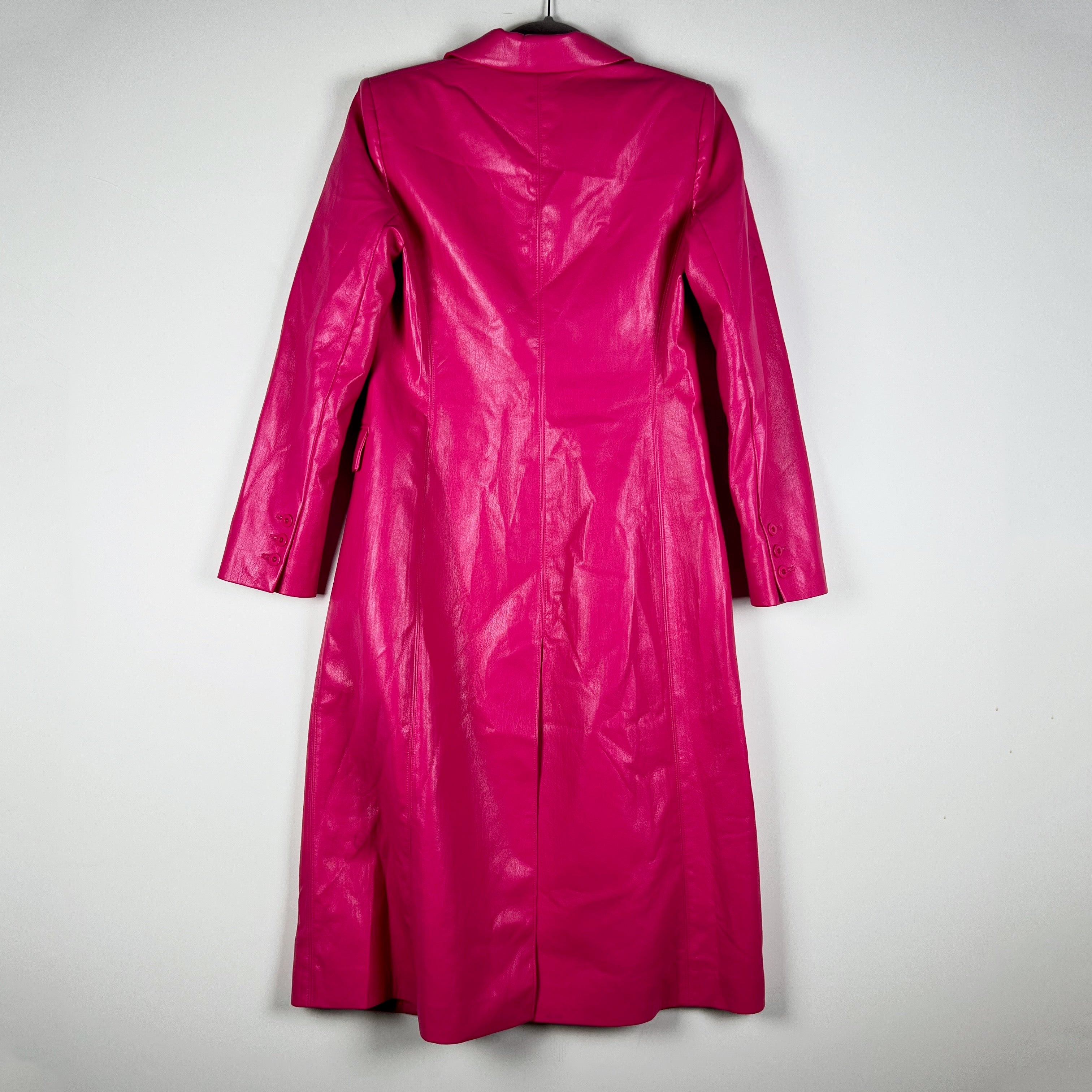 Alice + Olivia Macey Faux Leather Notch Collar One Button Blazer Trench Coat S